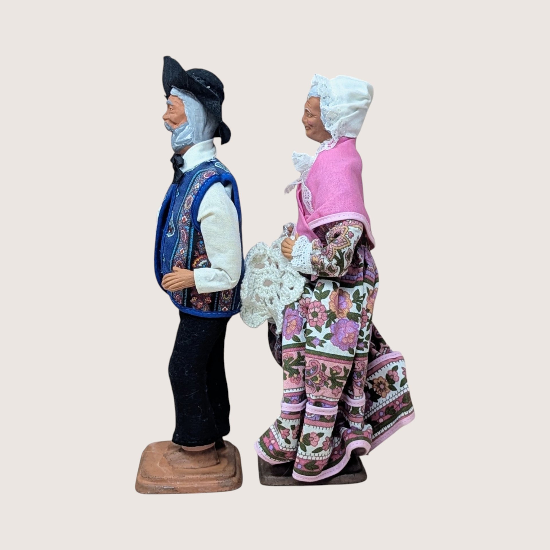 1970s Santons de Yolande French Terracotta Clay Figure Pair
