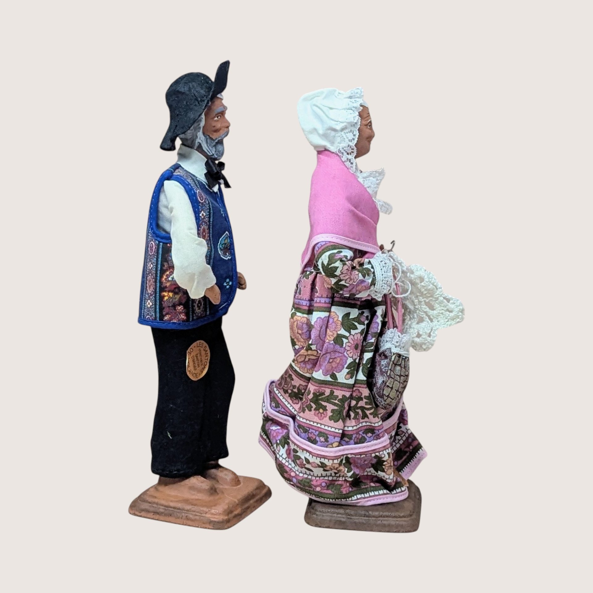 1970s Santons de Yolande French Terracotta Clay Figure Pair