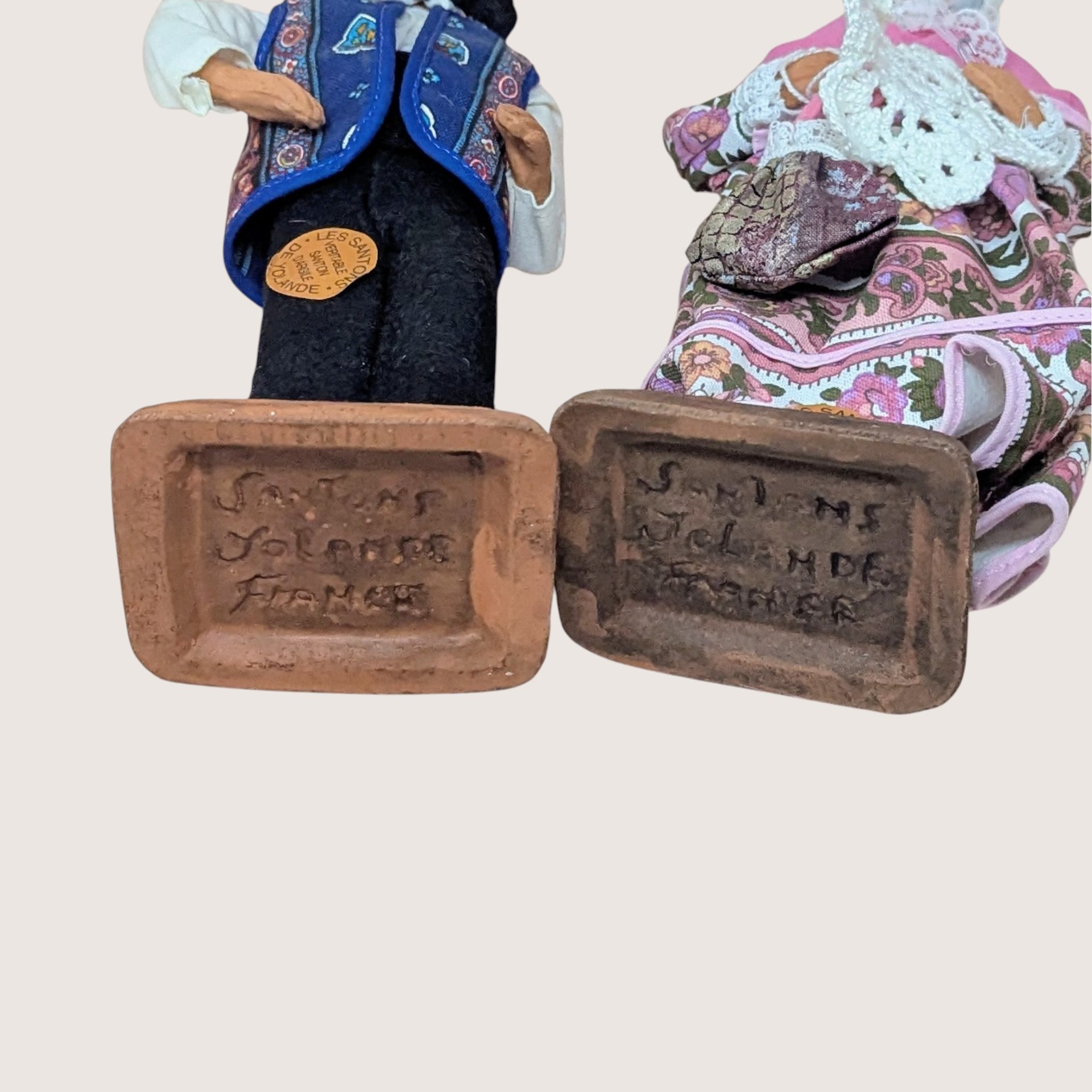 1970s Santons de Yolande French Terracotta Clay Figure Pair