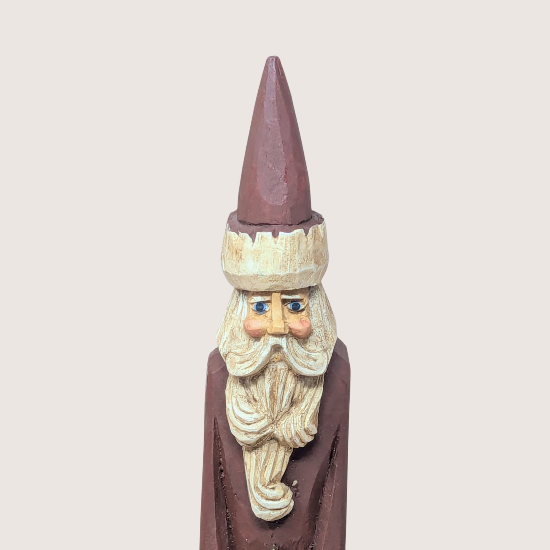 1990s Vintage Hand Carved Wood Slim Santa Claus Figurine