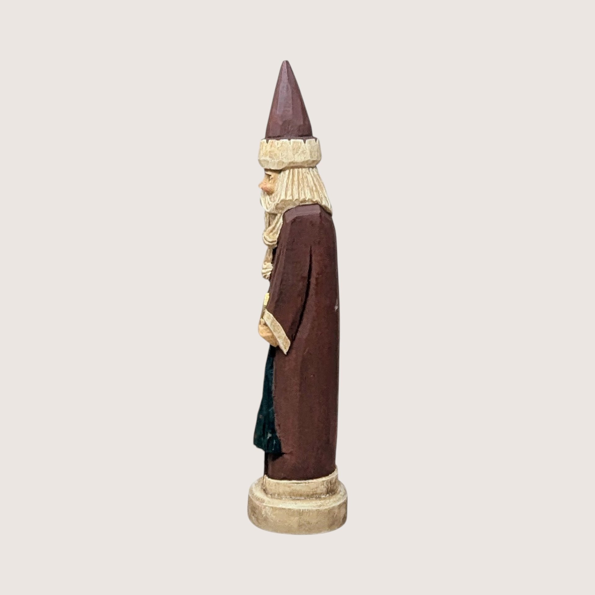 1990s Vintage Hand Carved Wood Slim Santa Claus Figurine
