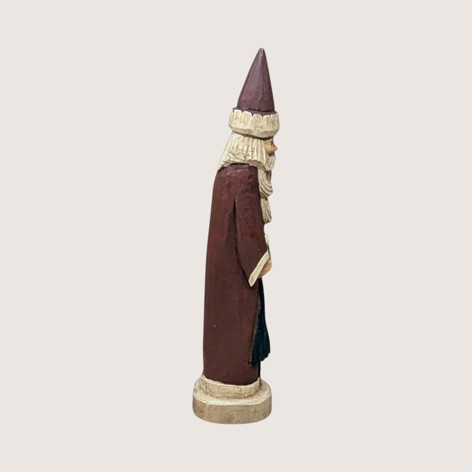 1990s Vintage Hand Carved Wood Slim Santa Claus Figurine