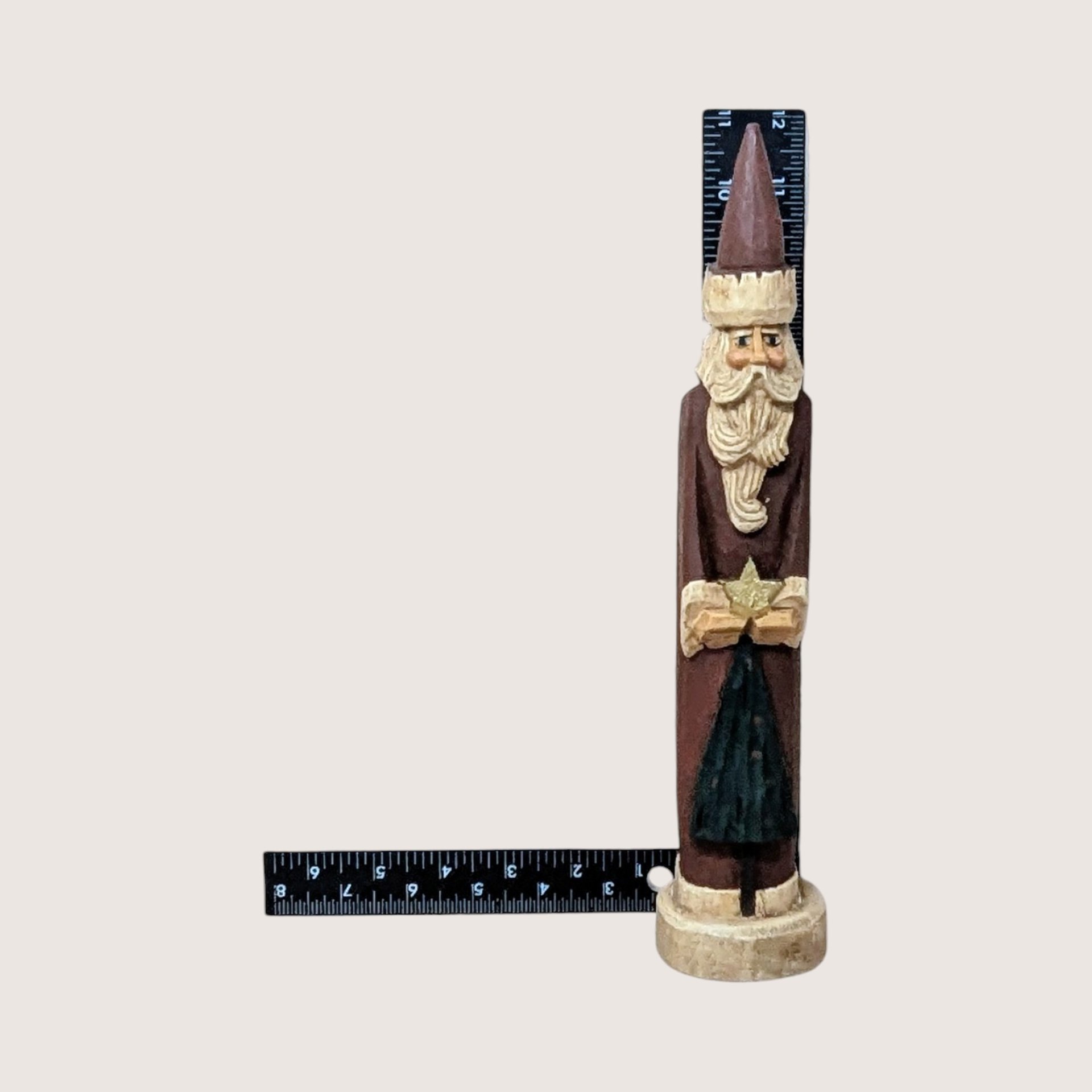 1990s Vintage Hand Carved Wood Slim Santa Claus Figurine