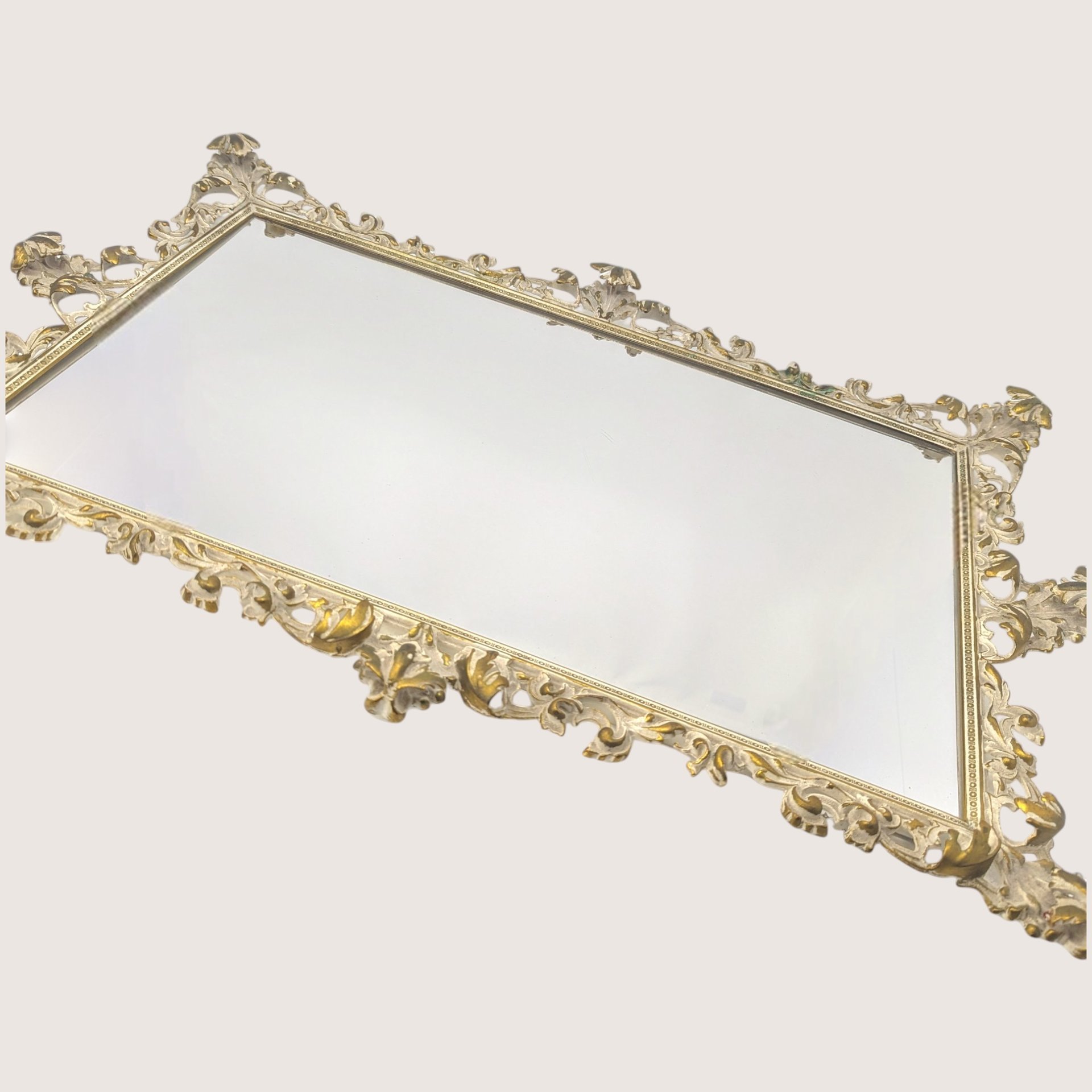 1920s Antique Hollywood Regency Large Mirrored Vanity Serving Tray