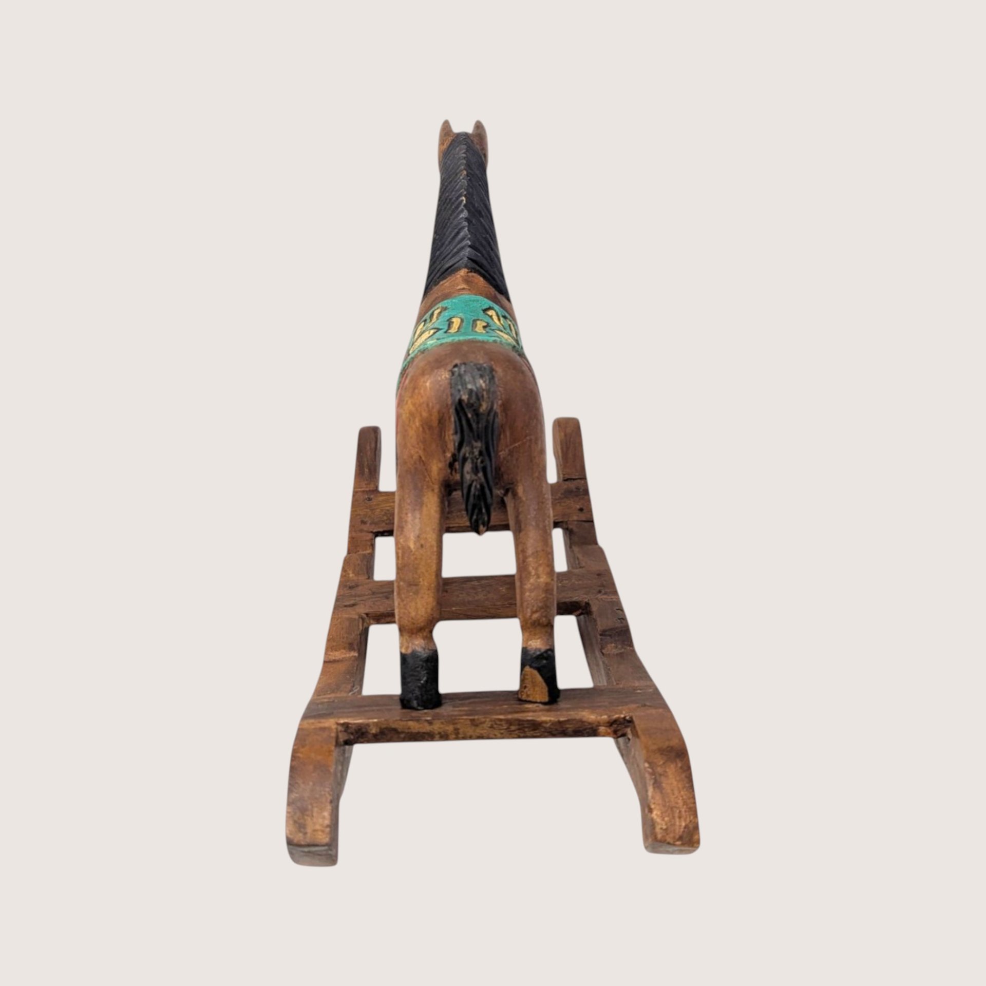 1980s Vintage Handmade Hand Carved Wooden Rocking Horse Figurine