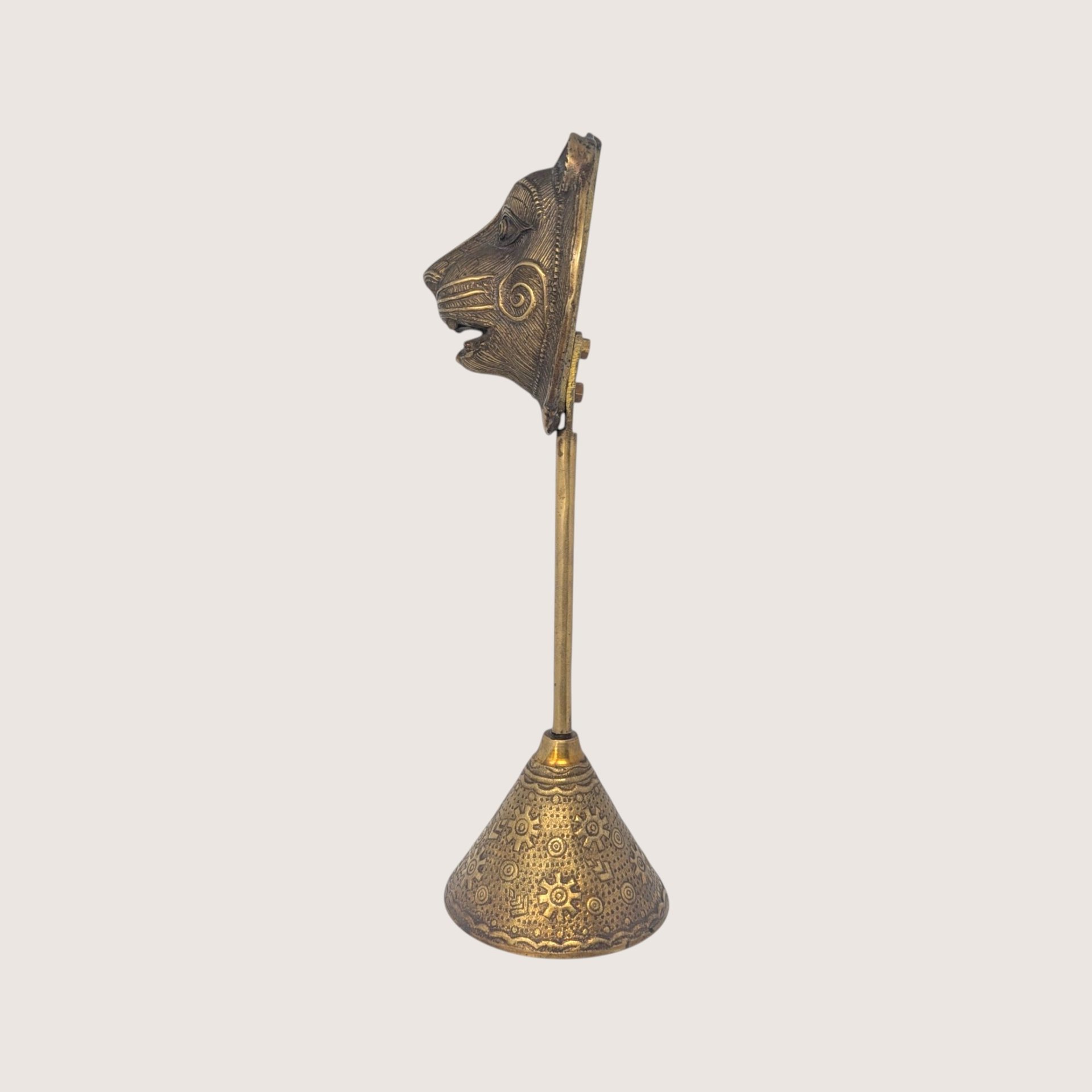 1970s Vintage Handmade Dhokra Brass Tiger Mask Pedestal Sculpture