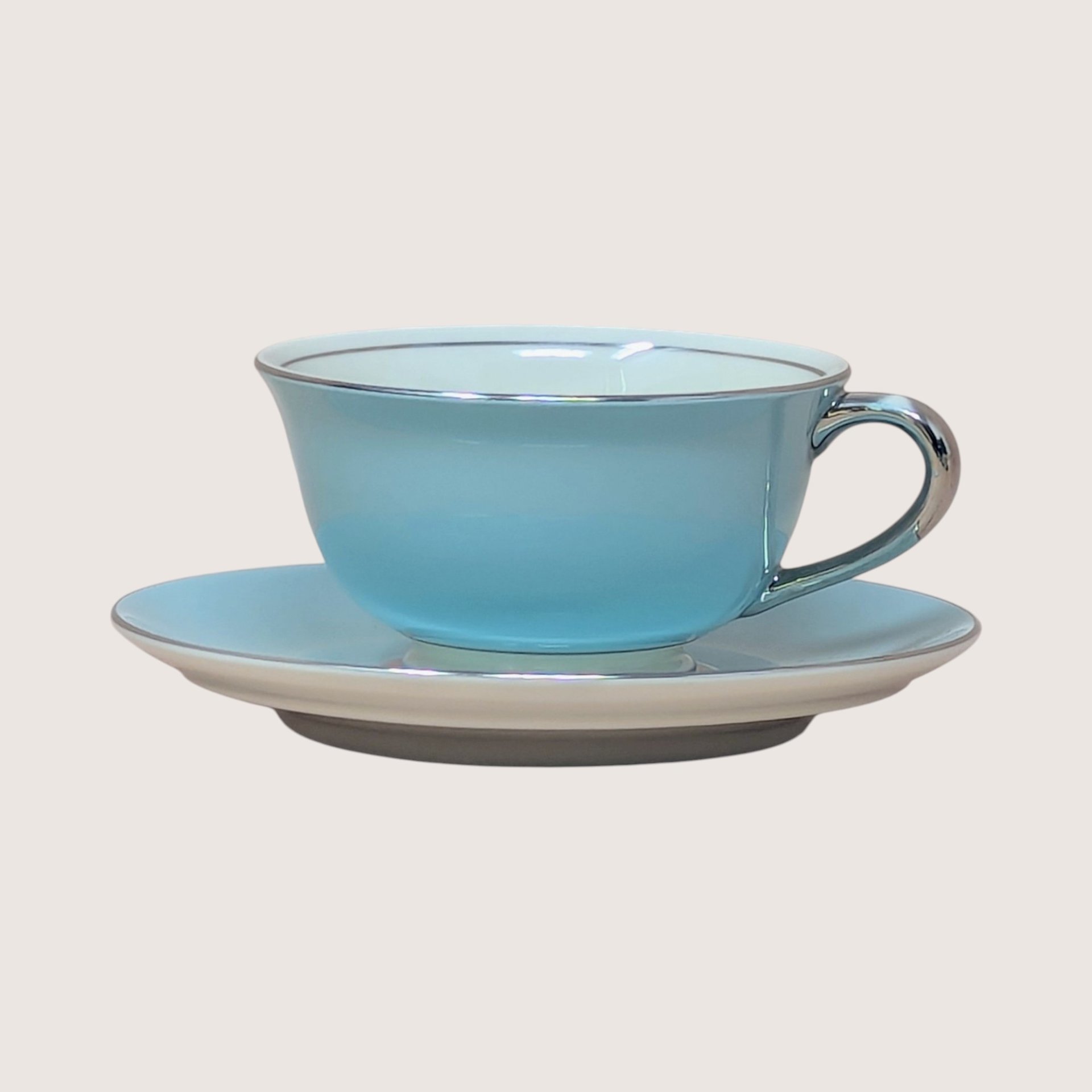 1962 Nancy Prentiss Blue Twilight Fine China Tea Cup and Saucer Set of 6