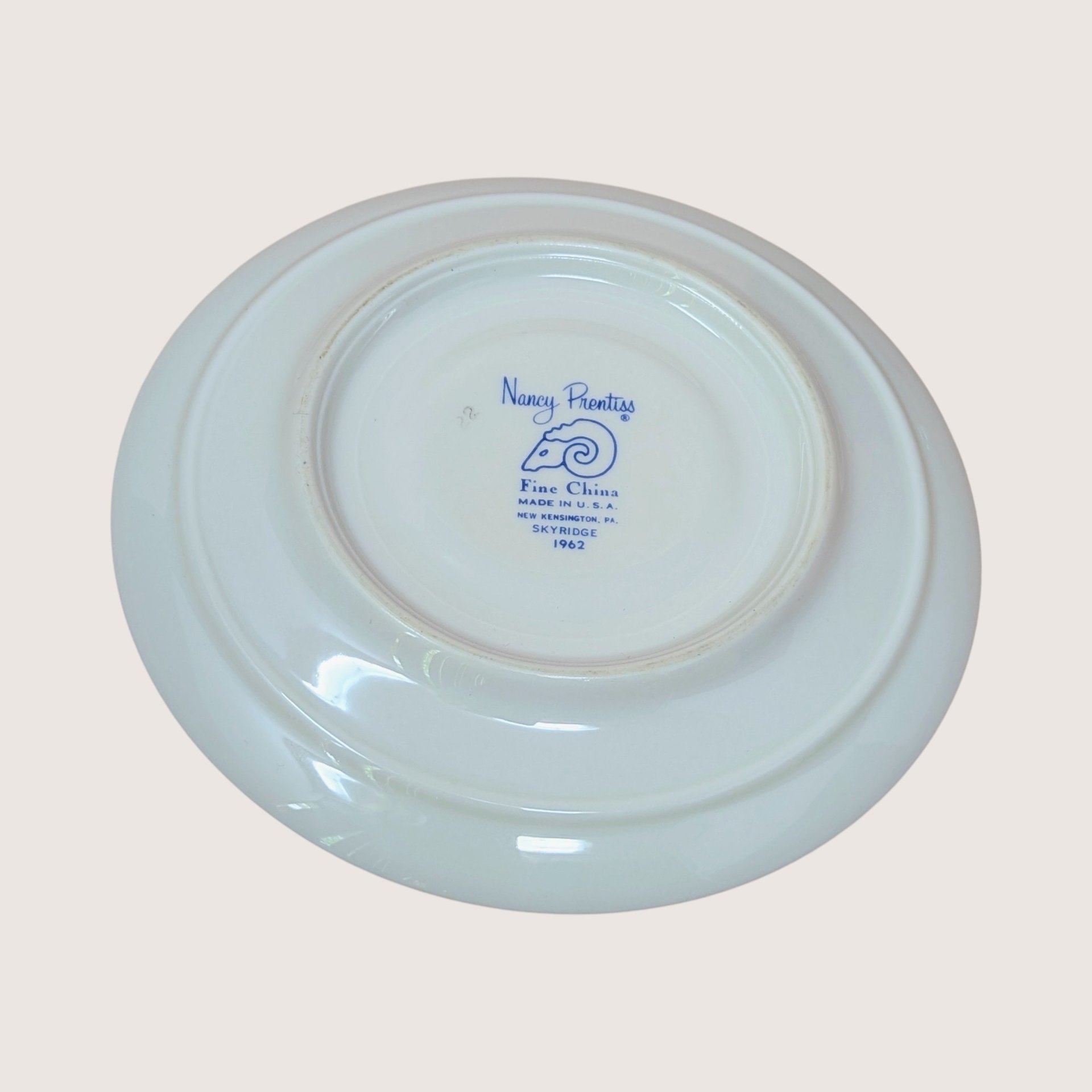 1962 Nancy Prentiss Blue Twilight Fine China Tea Cup and Saucer Set of 6