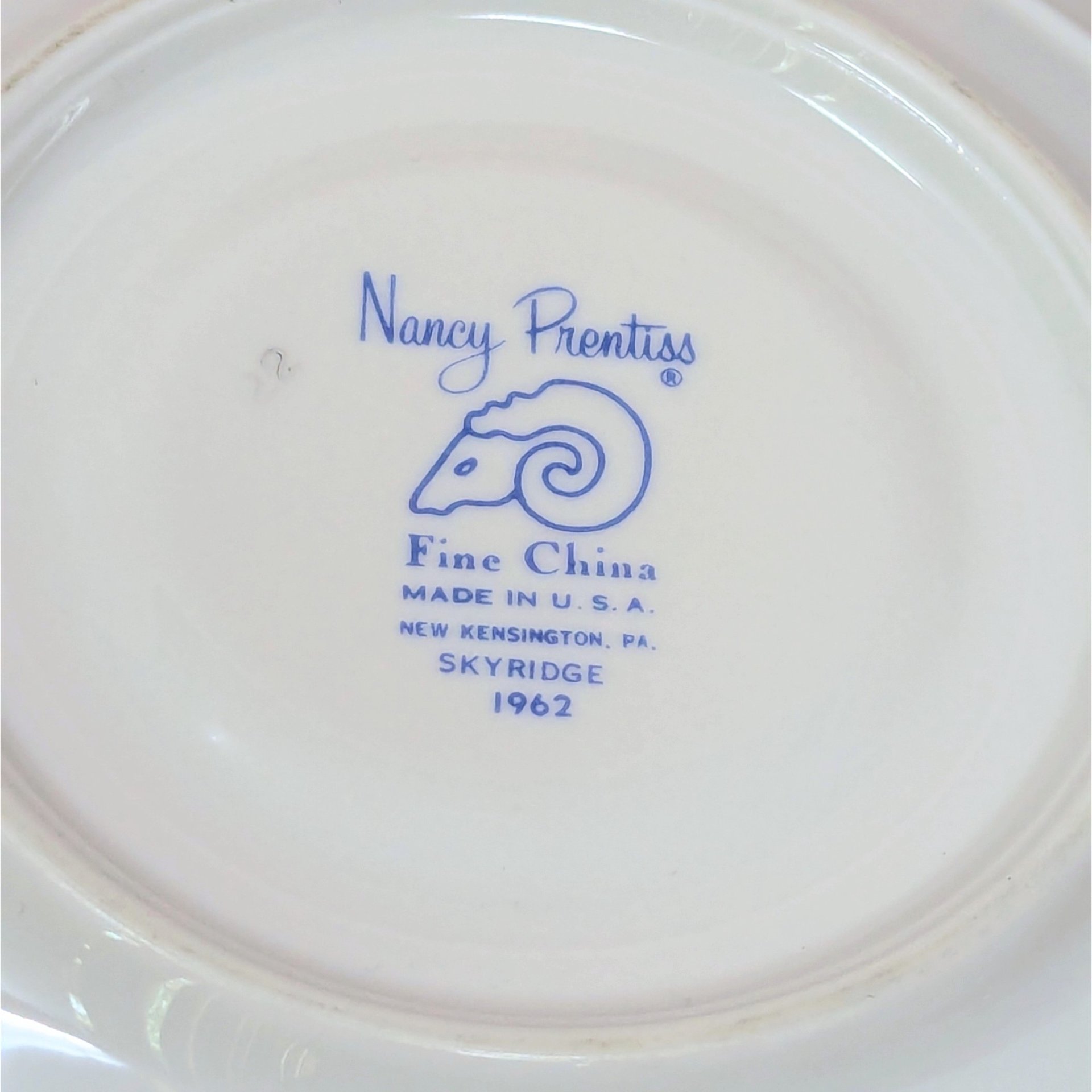 1962 Nancy Prentiss Blue Twilight Fine China Tea Cup and Saucer Set of 6