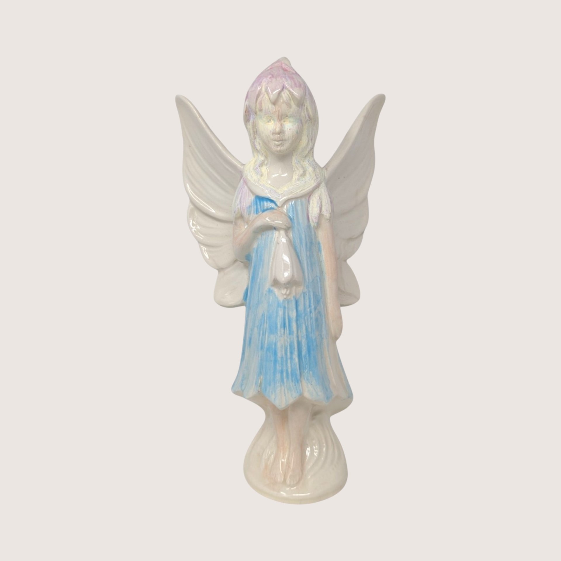 1970s Vintage Hand Painted Ceramic Pastel Fairy Figurine