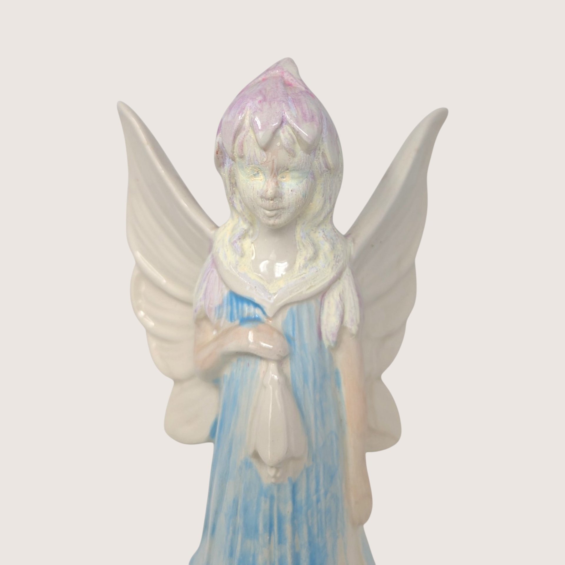 1970s Vintage Hand Painted Ceramic Pastel Fairy Figurine