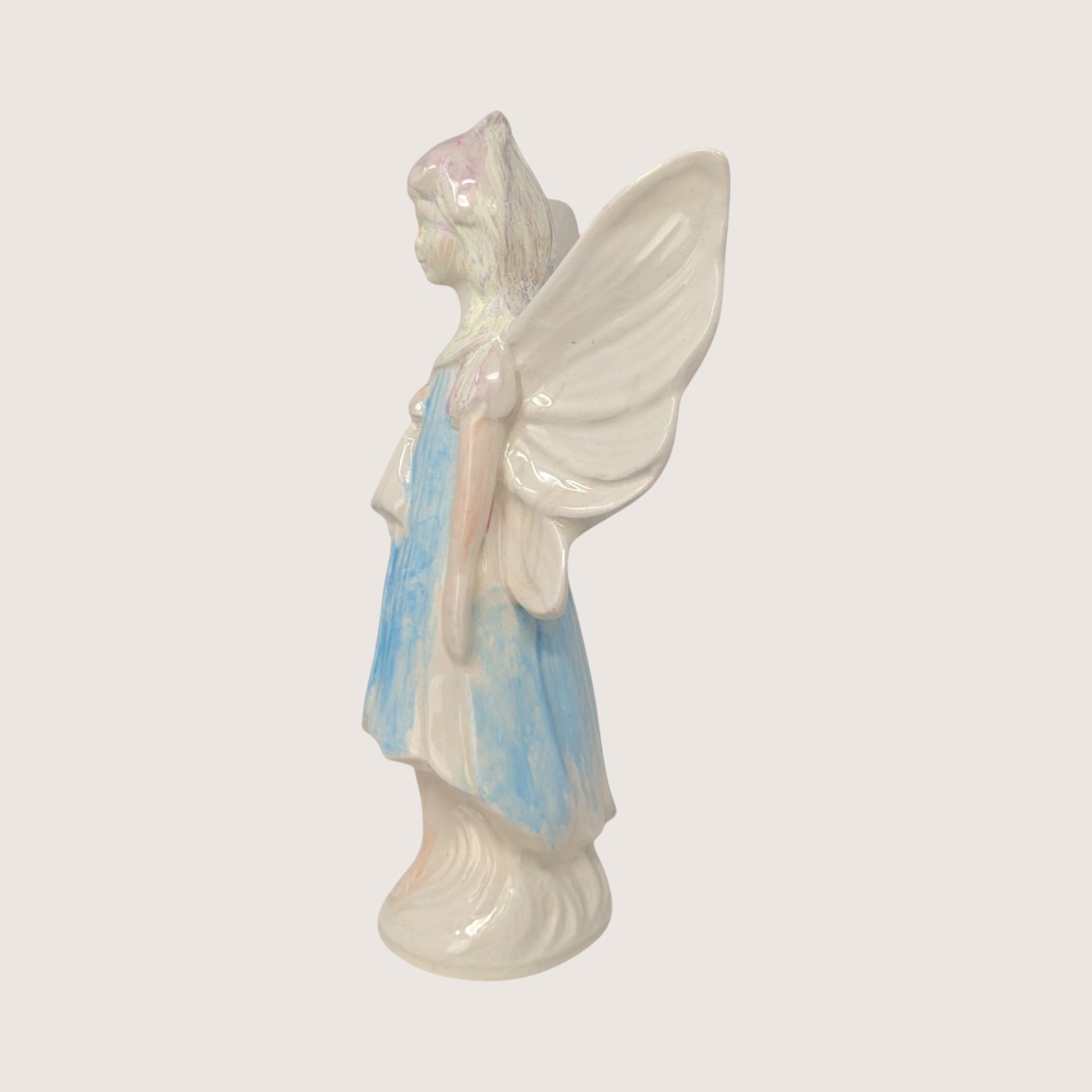 1970s Vintage Hand Painted Ceramic Pastel Fairy Figurine