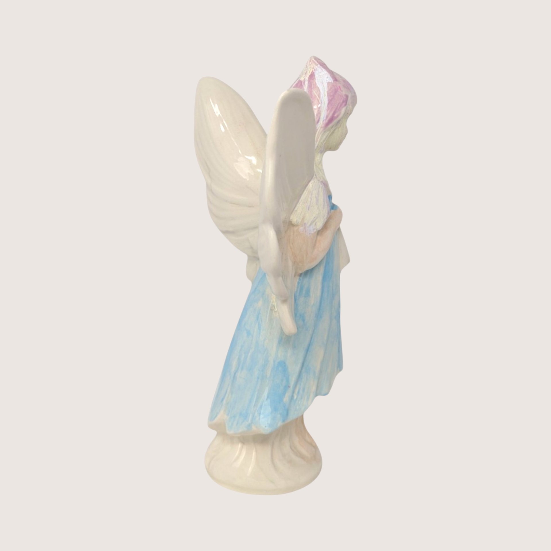 1970s Vintage Hand Painted Ceramic Pastel Fairy Figurine