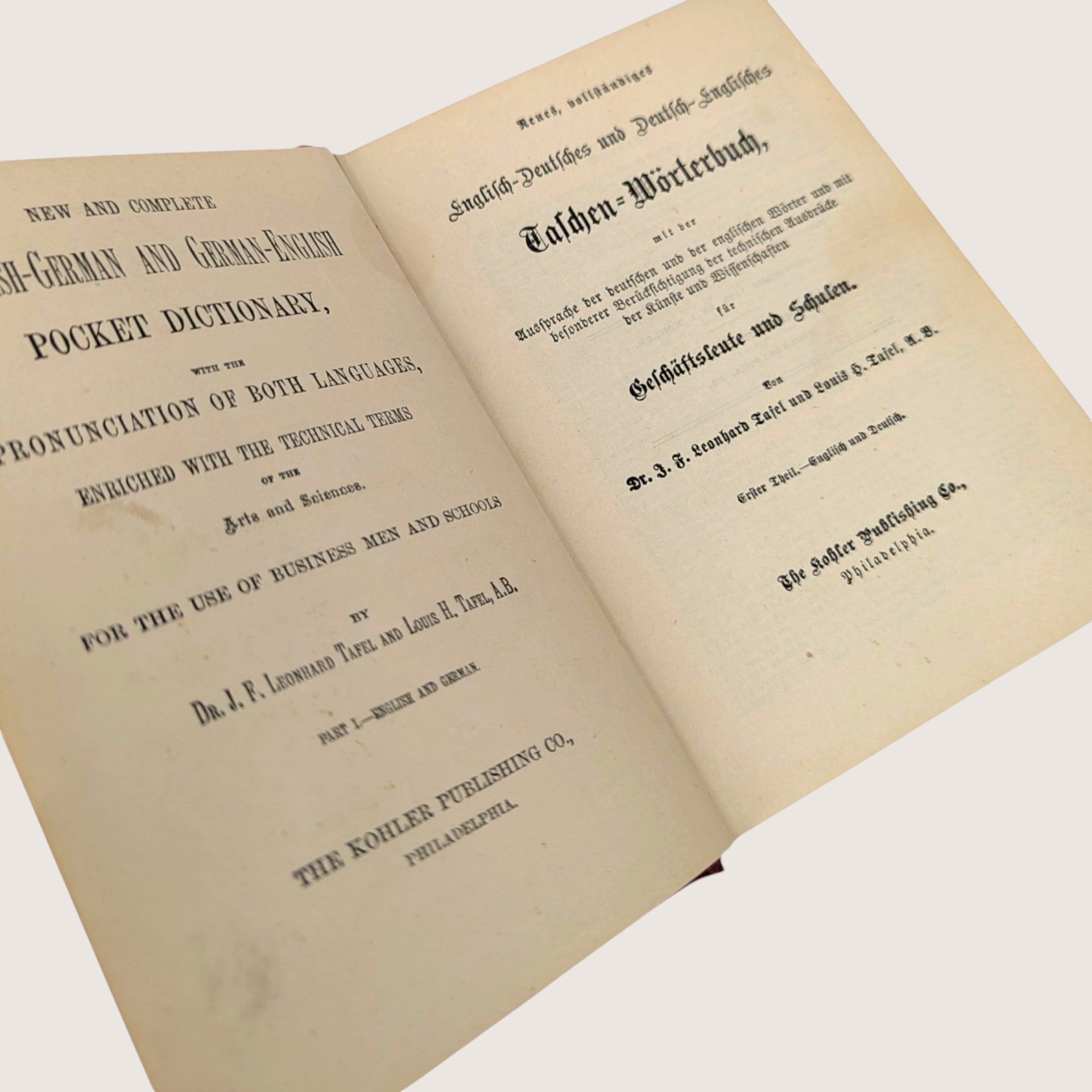 1870 Tafel Pronouncing English German Antique Pocket Dictionary Hardcover