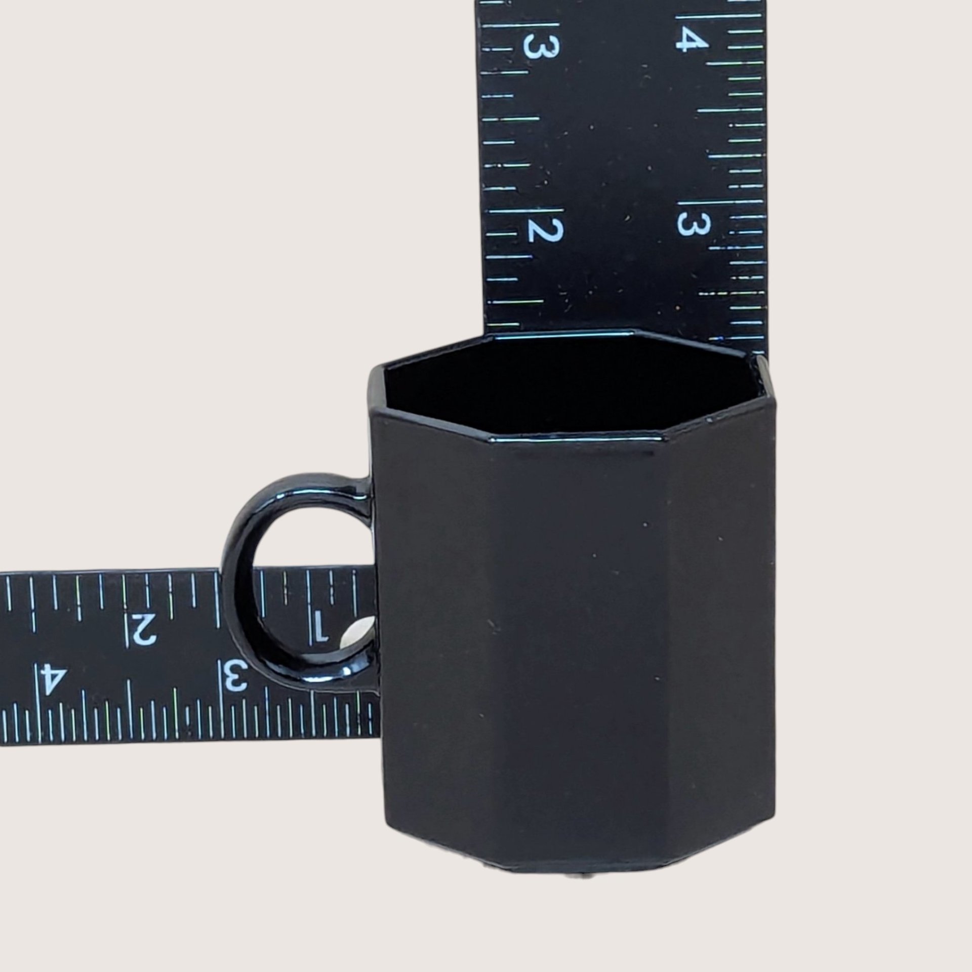 1980s Arcoroc France Octime Black Glass Demitasse Cup and Saucer Set of 4