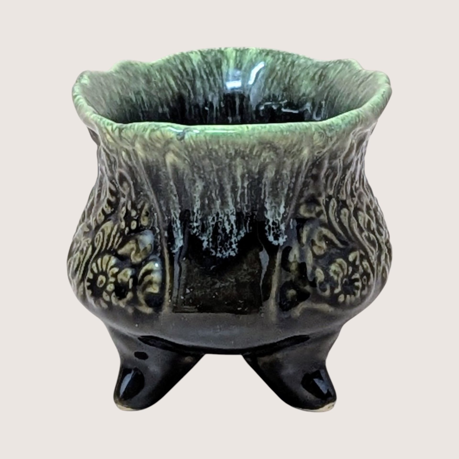 1960s Hull Pottery B32 Floral Footed Planter