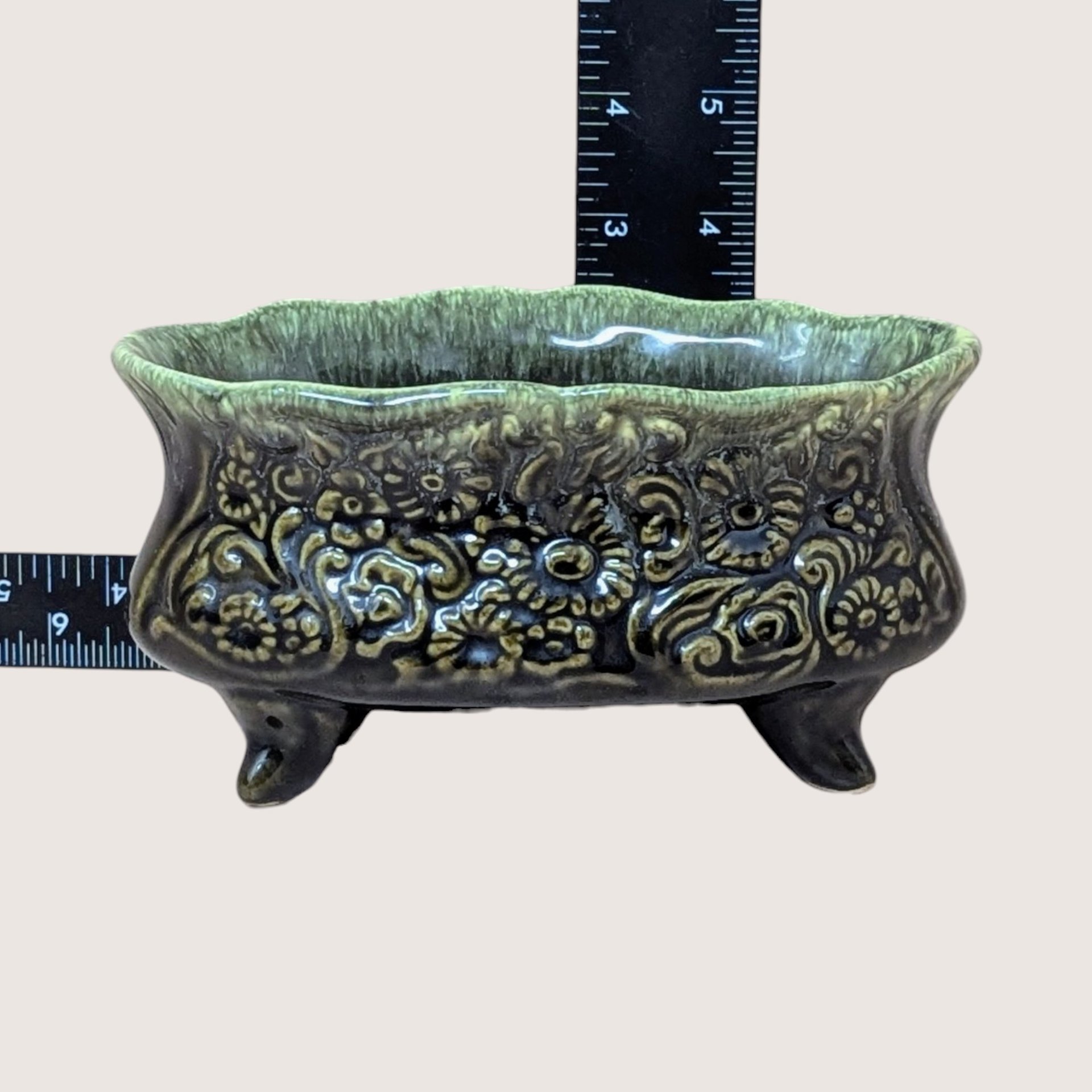 1960s Hull Pottery B32 Floral Footed Planter
