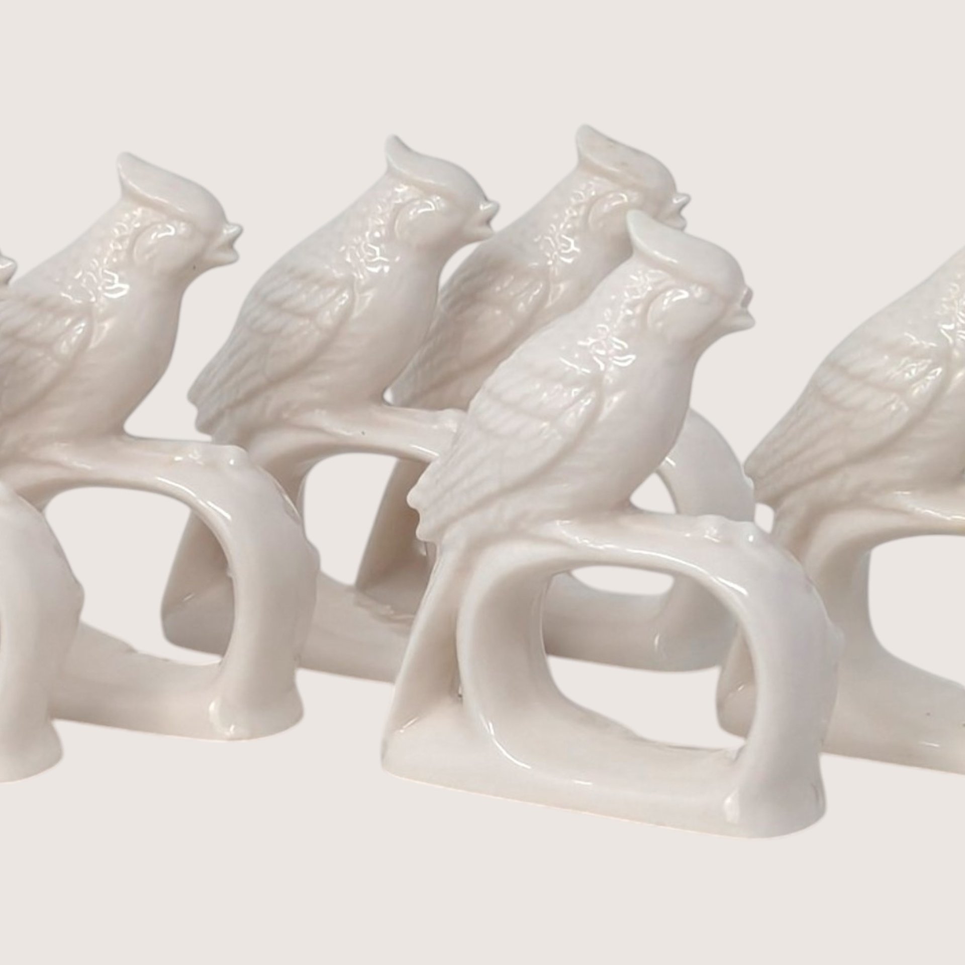 1960s Ardalt Japan White Cardinal Napkin Rings Set of 8