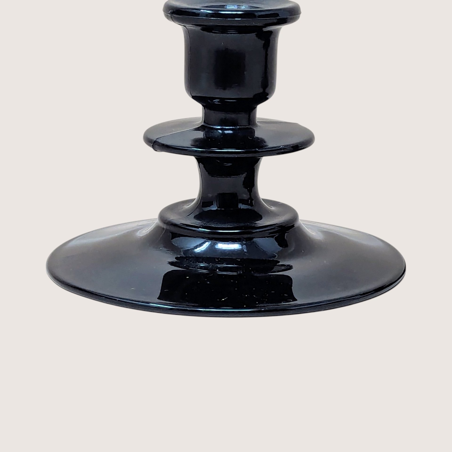 1940s LE Smith Black Amethyst Glass Candle Holders Pair