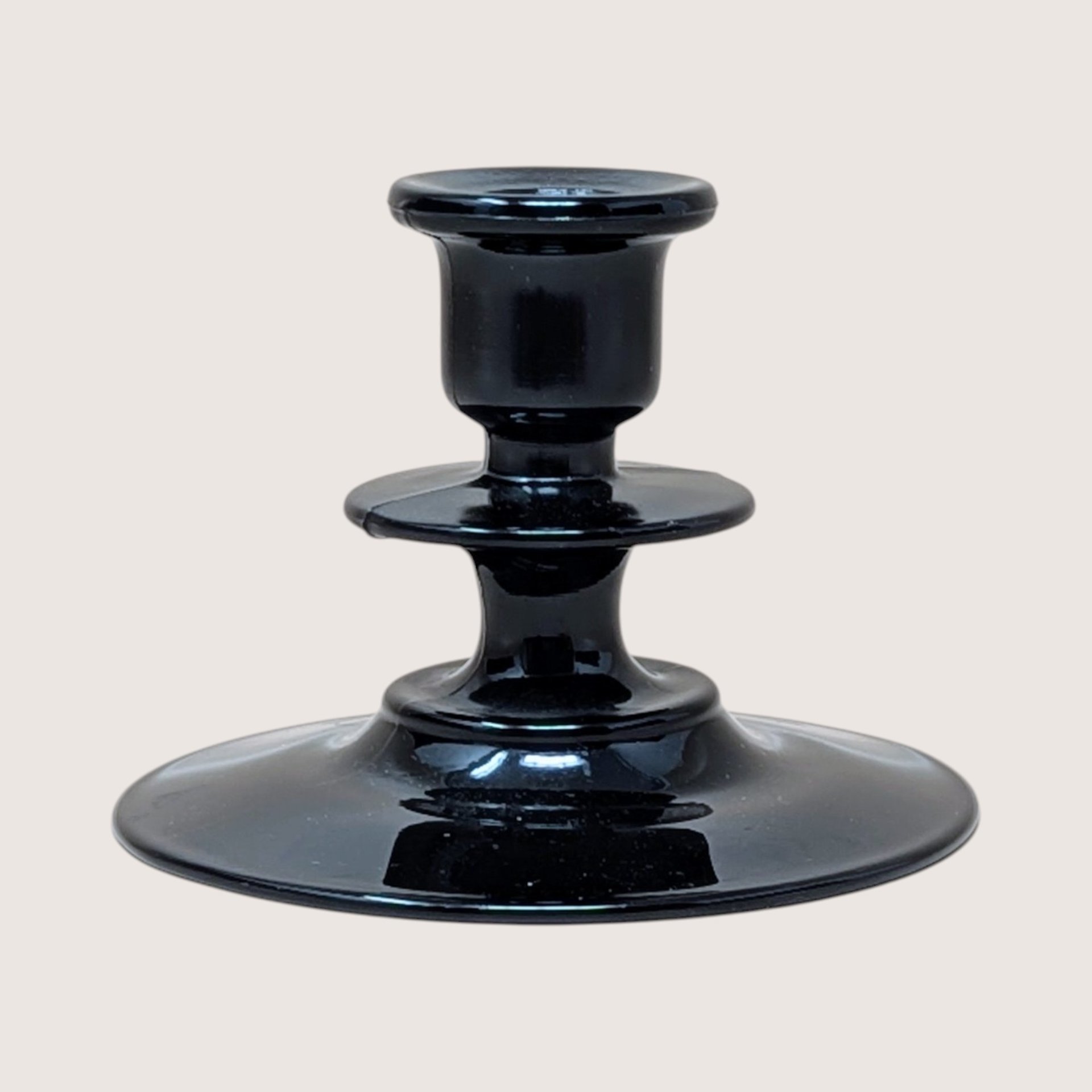 1940s LE Smith Black Amethyst Glass Candle Holders Pair
