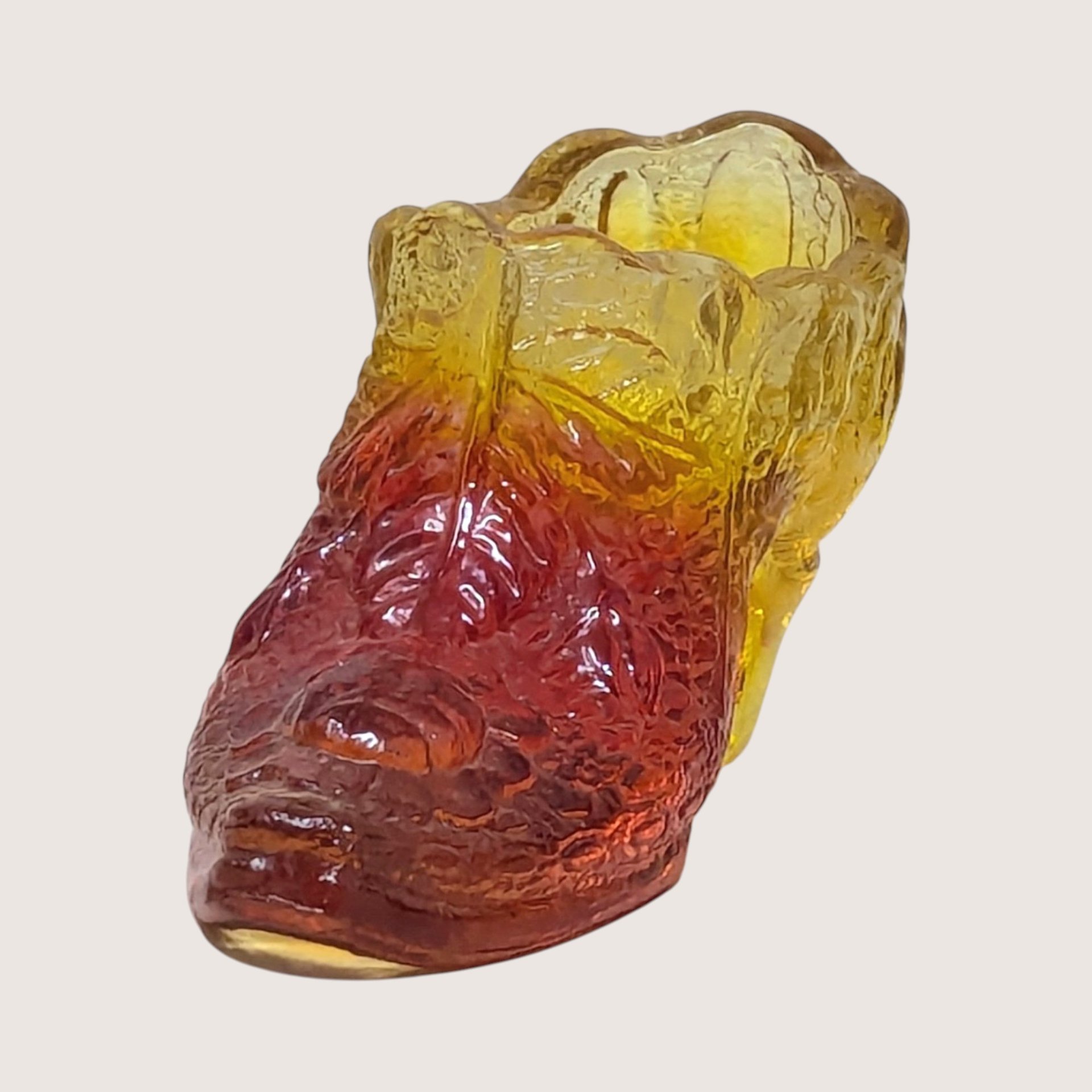 1970s Fenton Amberina Daisy and Button Glass Shoe