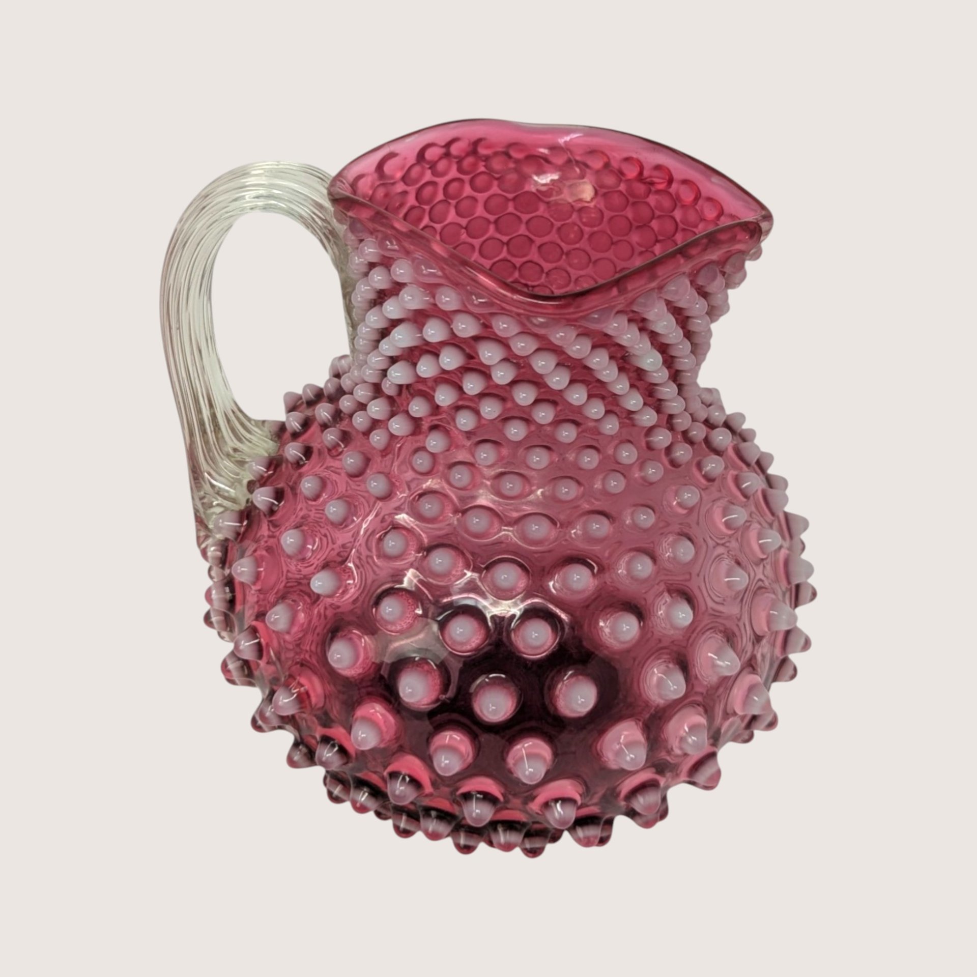 Victorian Cranberry Hobnail Glass Pitcher