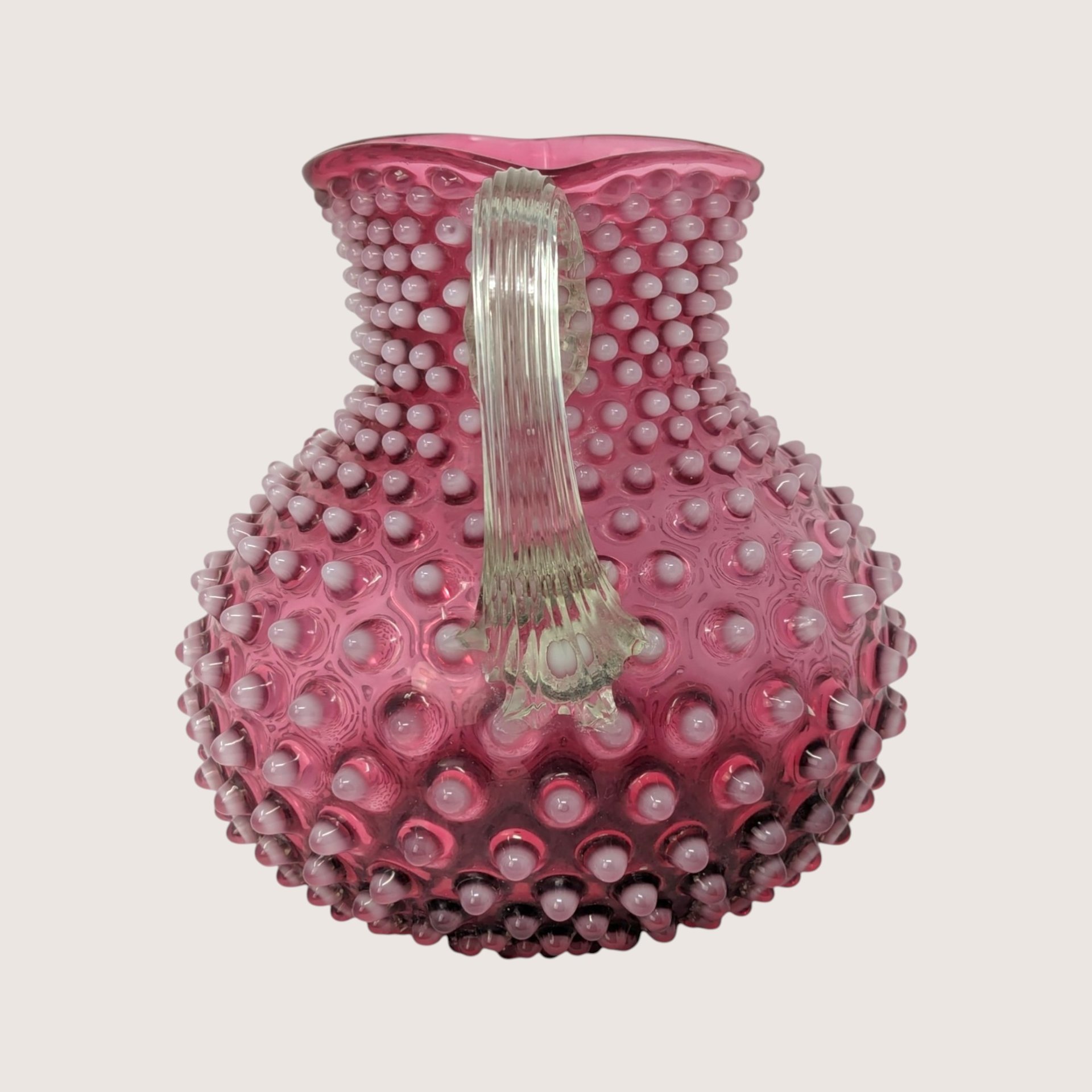 Victorian Cranberry Hobnail Glass Pitcher
