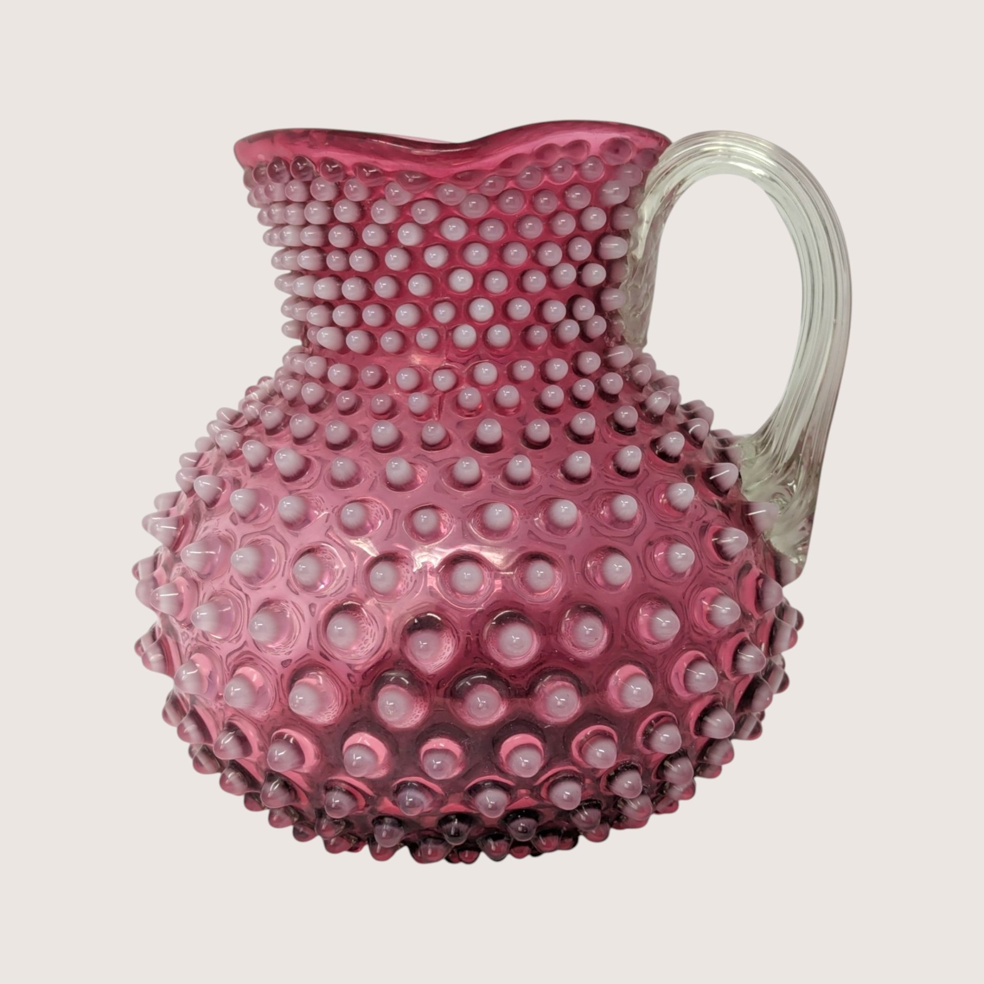 Victorian Cranberry Hobnail Glass Pitcher