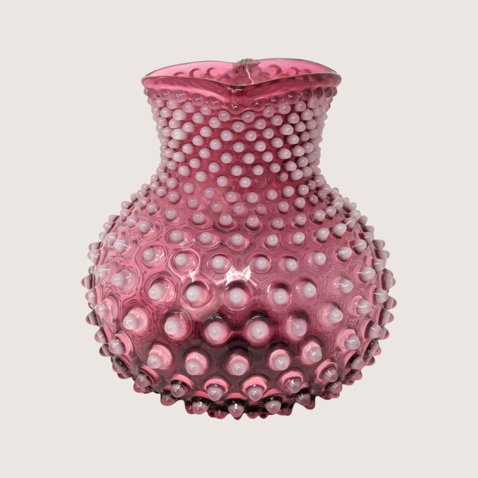 Victorian Cranberry Hobnail Glass Pitcher