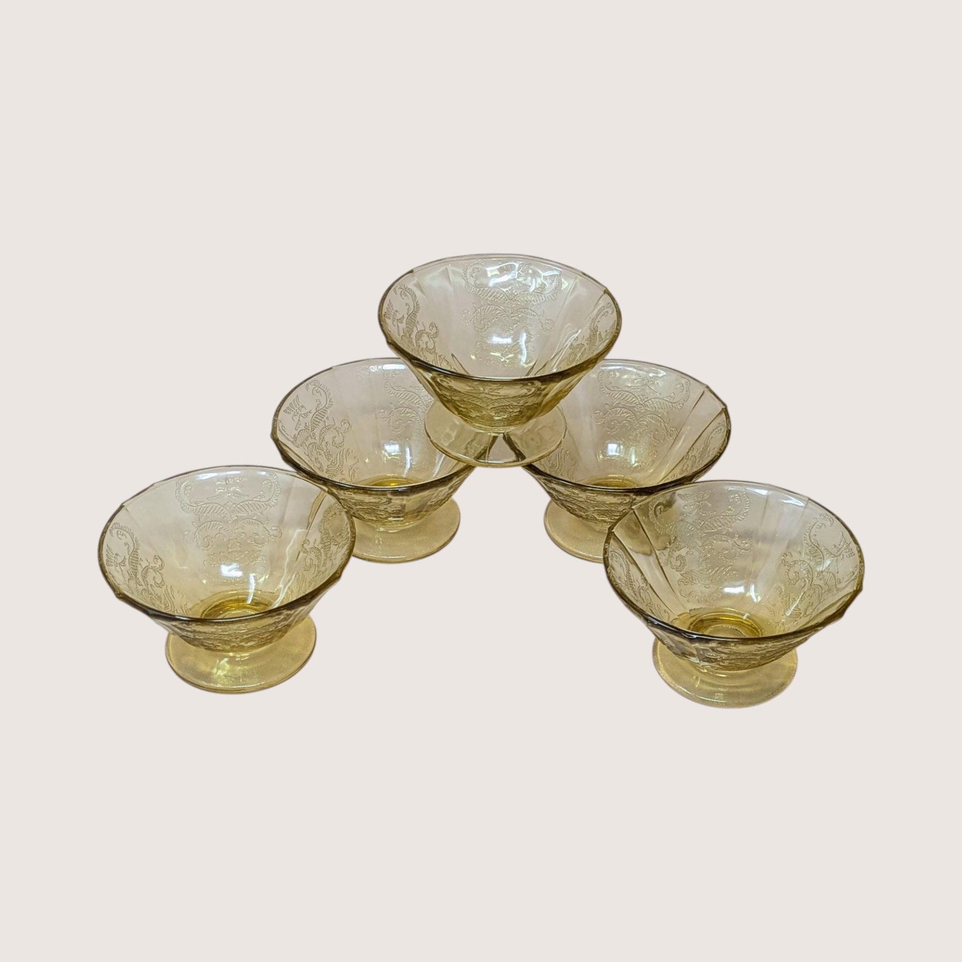 1930s Federal Glass Madrid Amber Sherbet Cups Set of 5