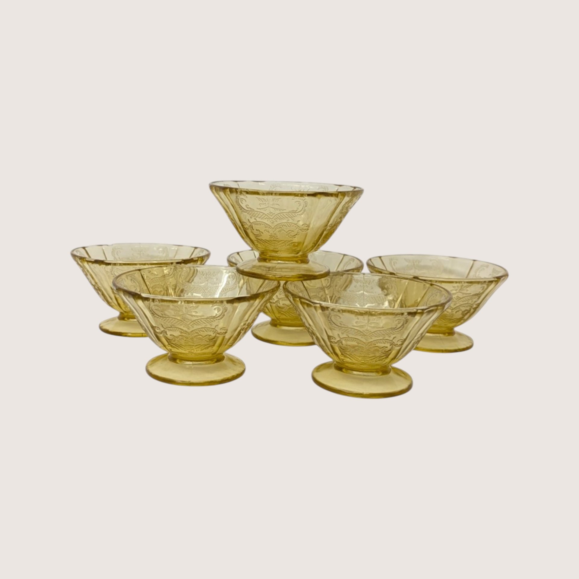 1930s Federal Glass Madrid Pattern Sherbet Cups Set of 6