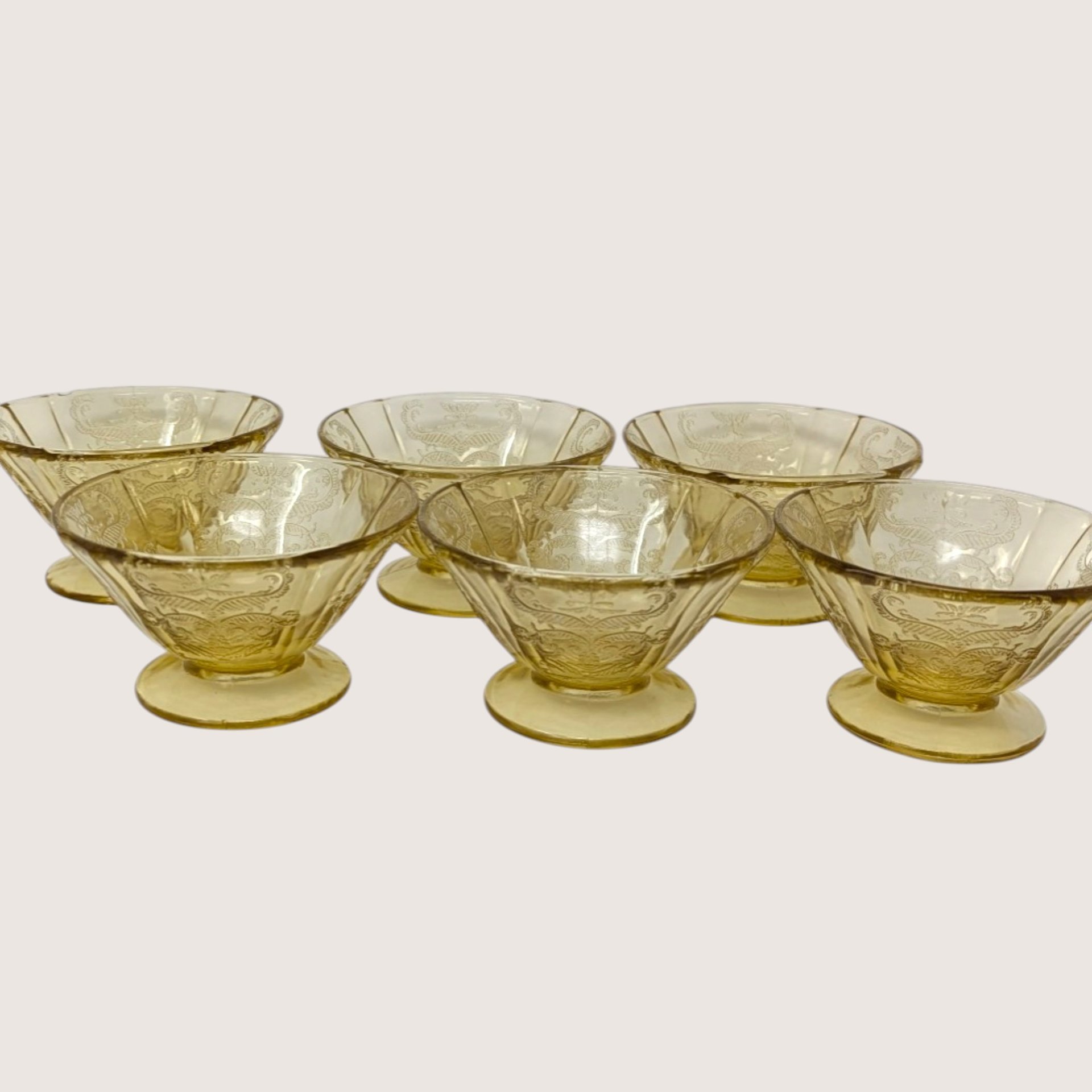 1930s Federal Glass Madrid Pattern Sherbet Cups Set of 6
