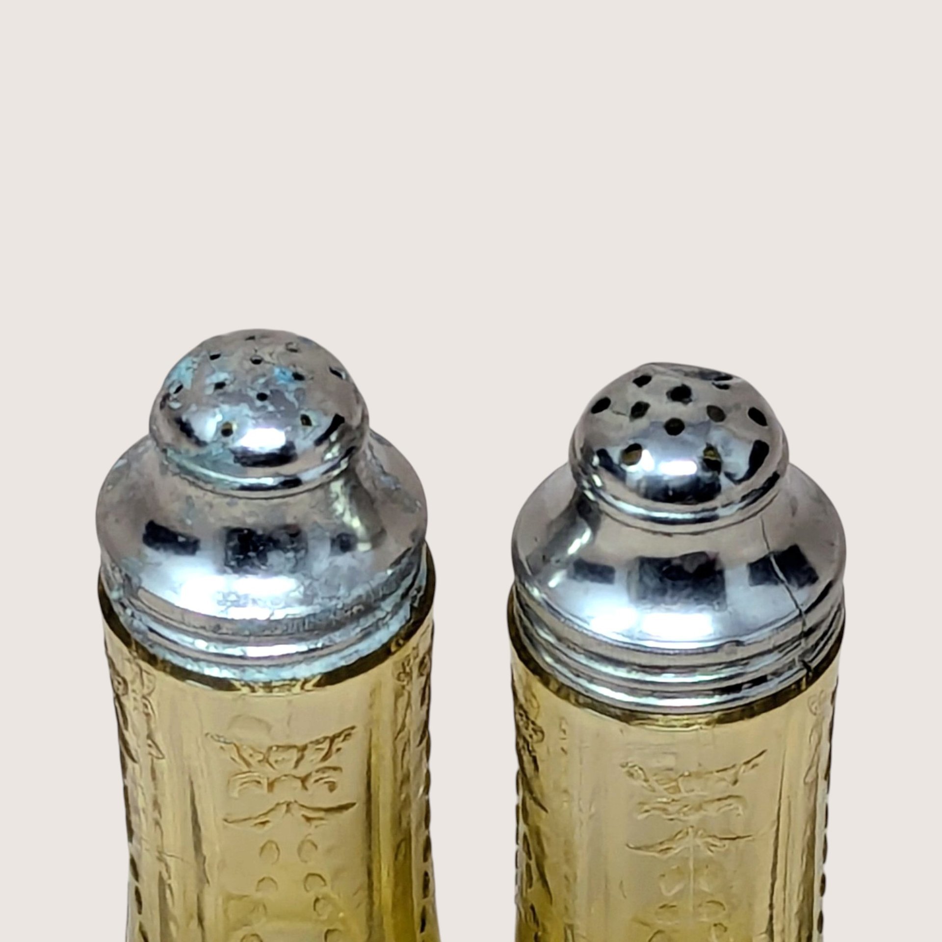 1930s Federal Glass Madrid Amber Salt and Pepper Shakers Pair