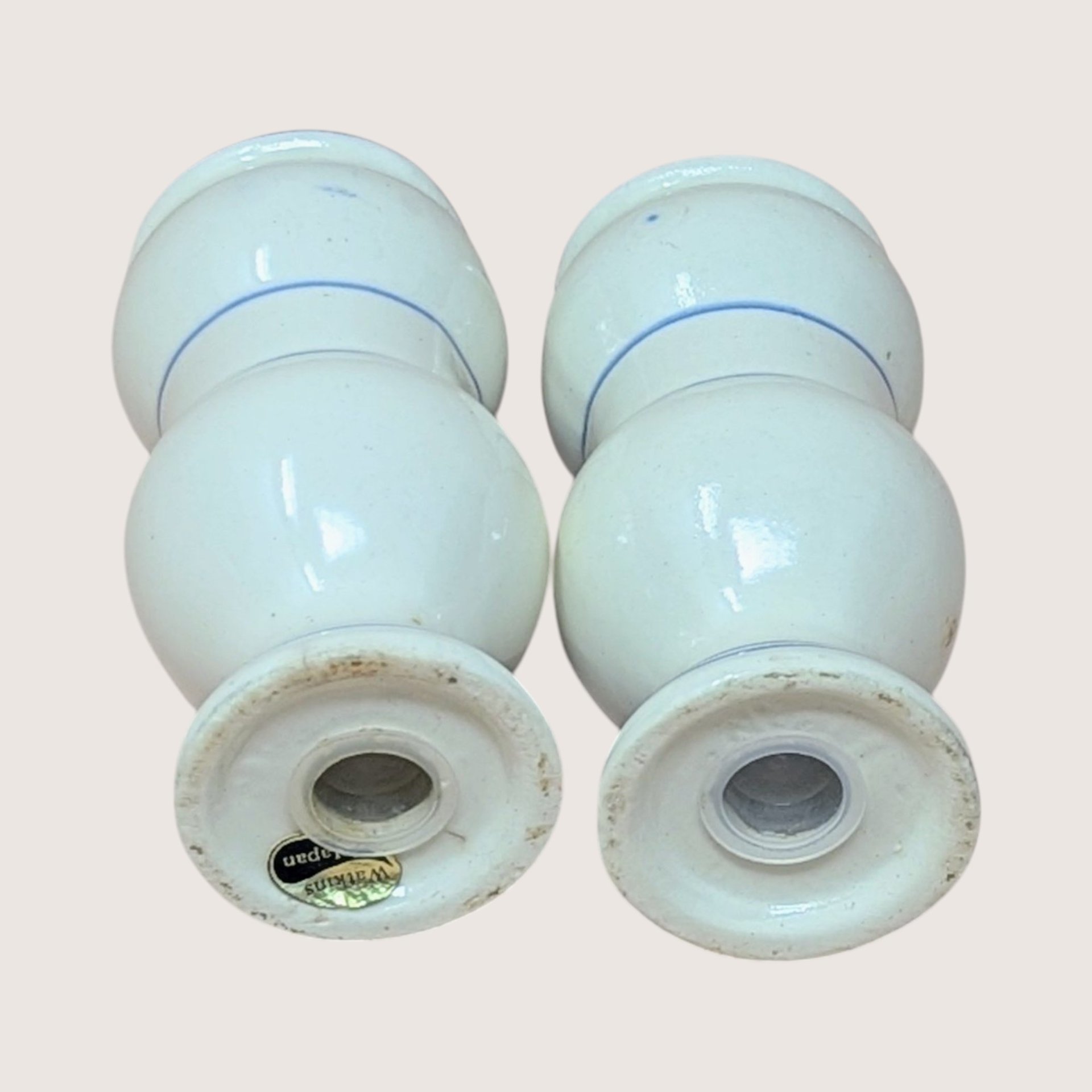 1970s Watkins Blue Onion Ceramic Salt and Pepper Shakers Pair