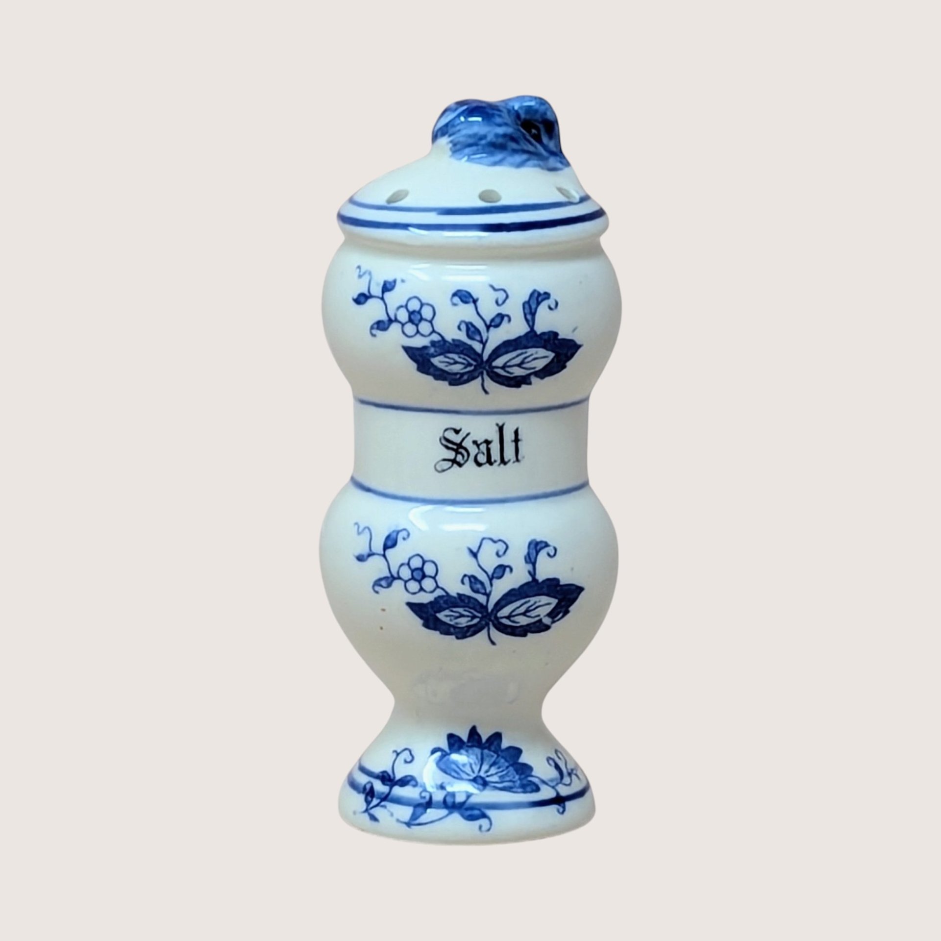 1970s Watkins Blue Onion Ceramic Salt and Pepper Shakers Pair