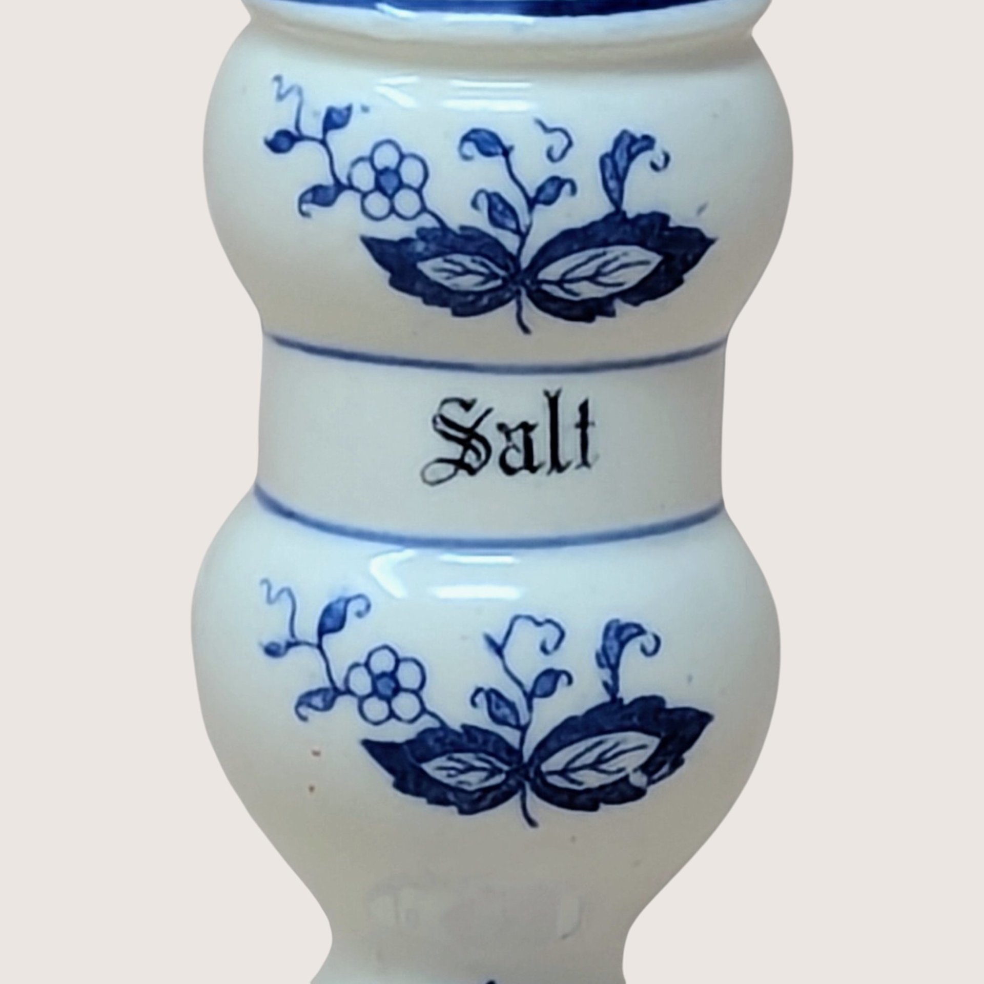 1970s Watkins Blue Onion Ceramic Salt and Pepper Shakers Pair
