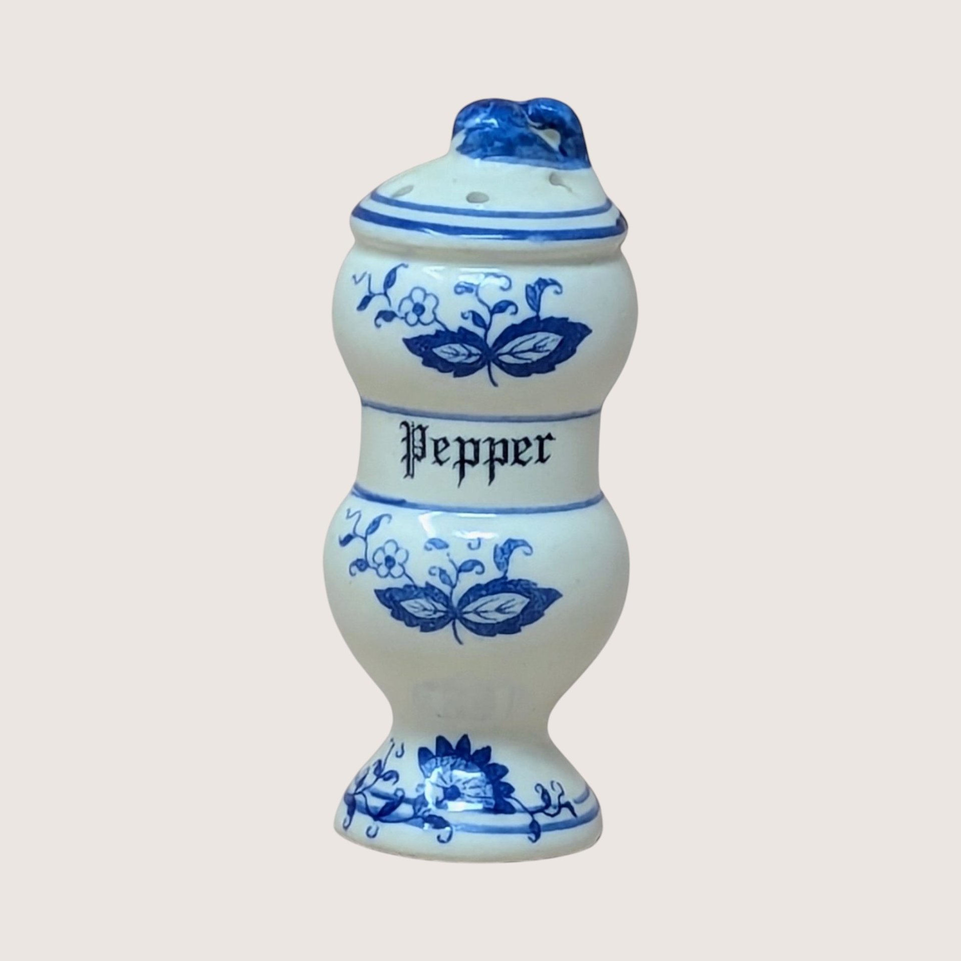 1970s Watkins Blue Onion Ceramic Salt and Pepper Shakers Pair