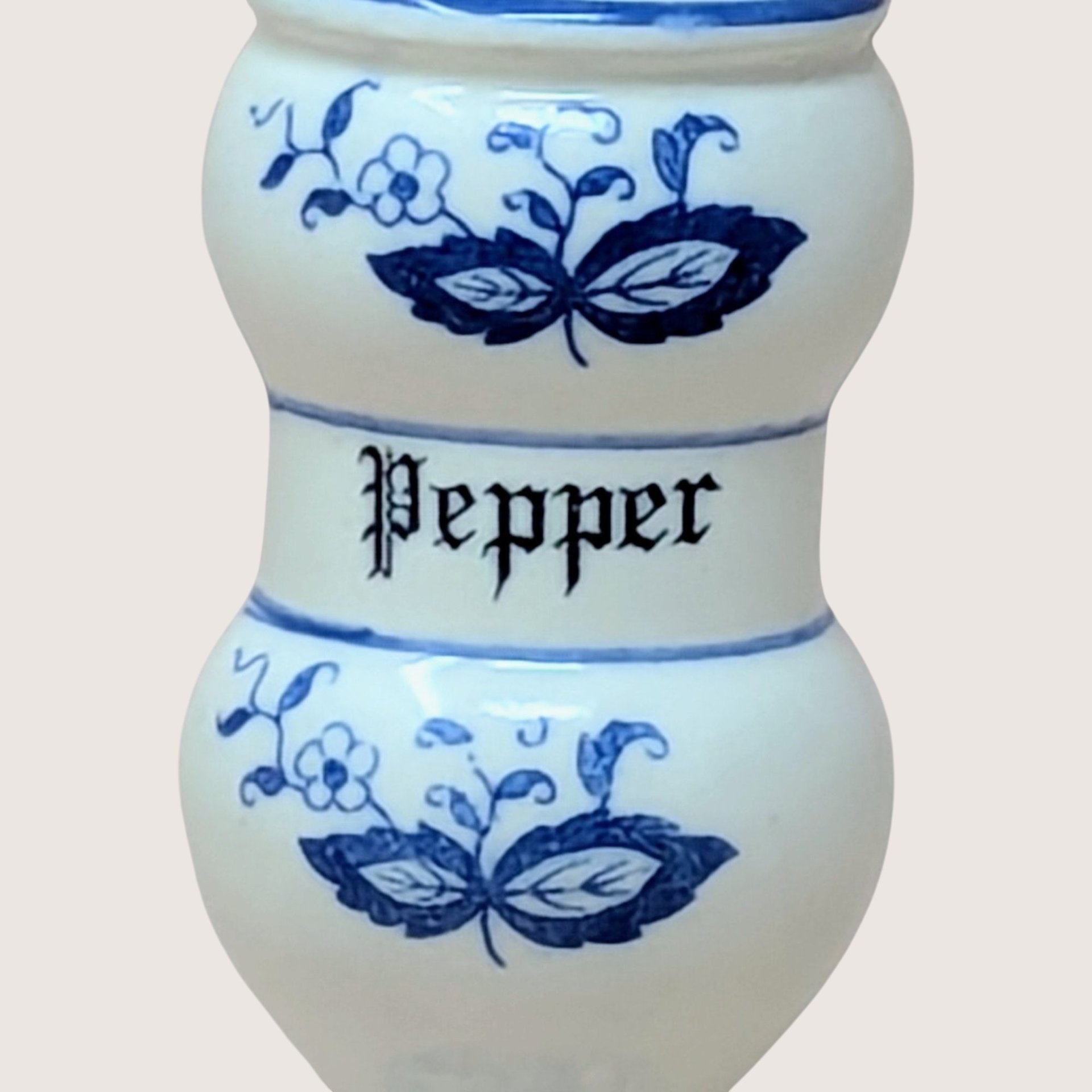 1970s Watkins Blue Onion Ceramic Salt and Pepper Shakers Pair