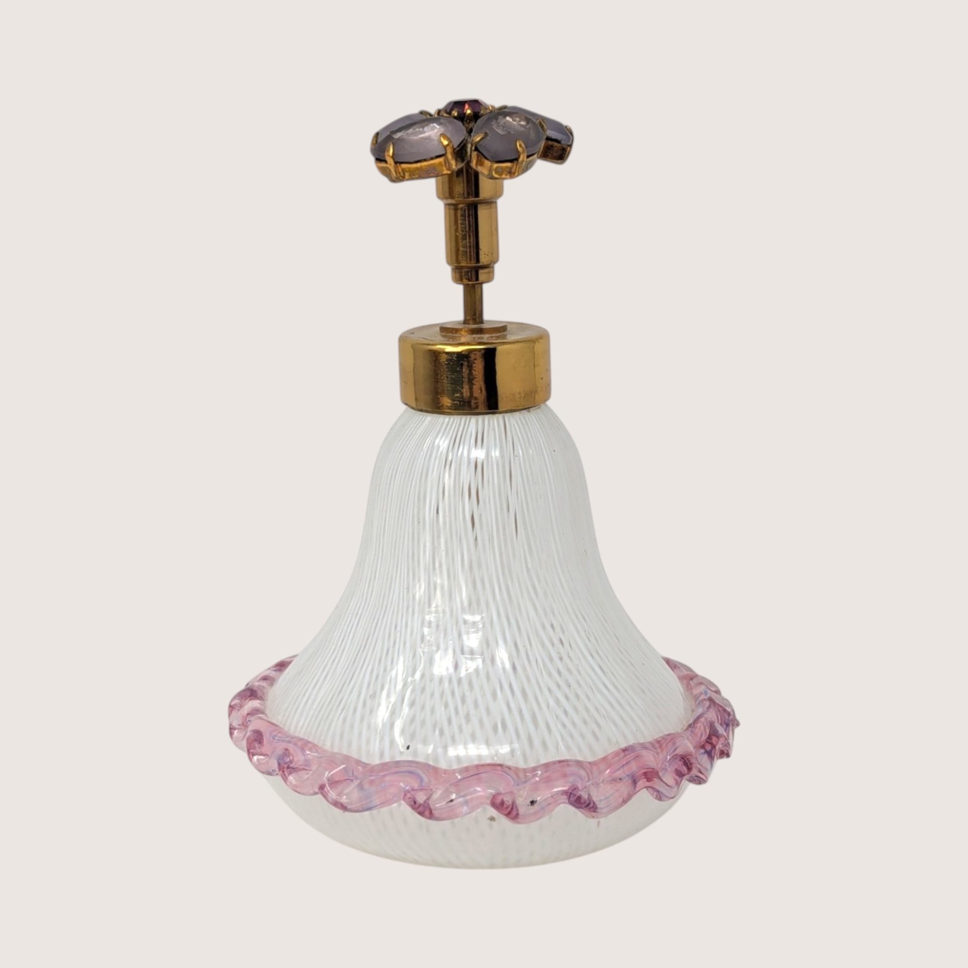 1950s Murano Latticino Glass Perfume Bottle with Jeweled Atomizer
