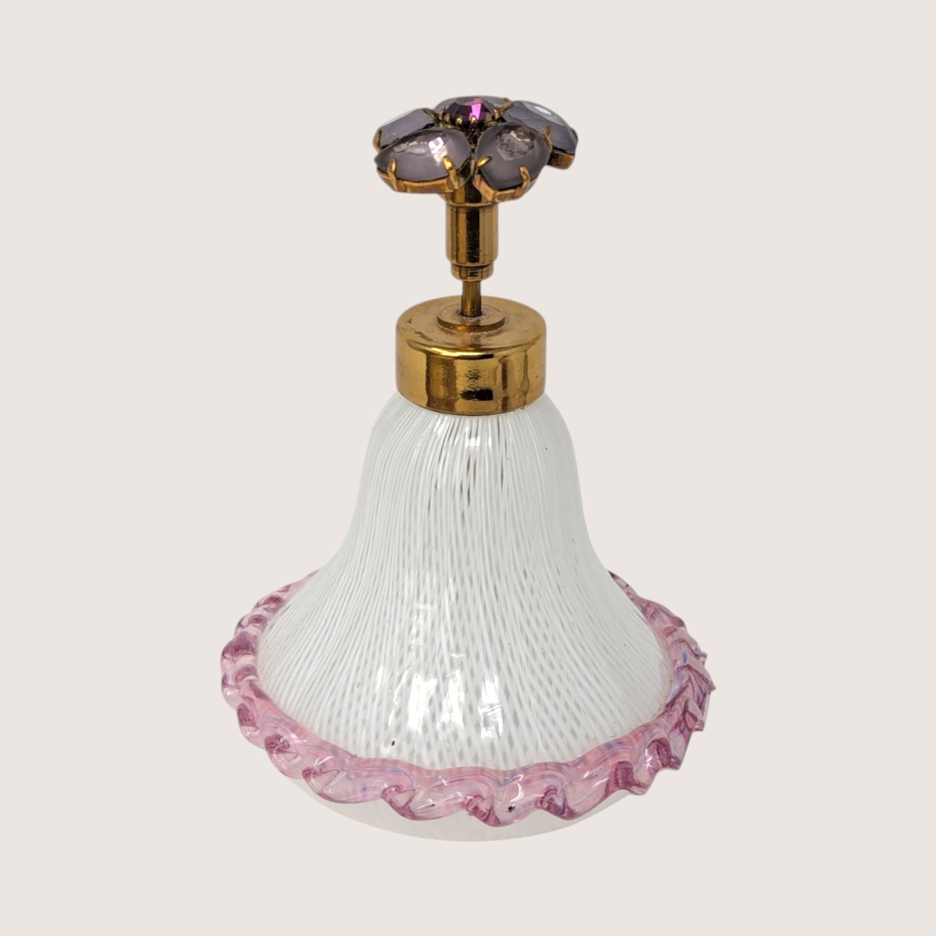 1950s Murano Latticino Glass Perfume Bottle with Jeweled Atomizer