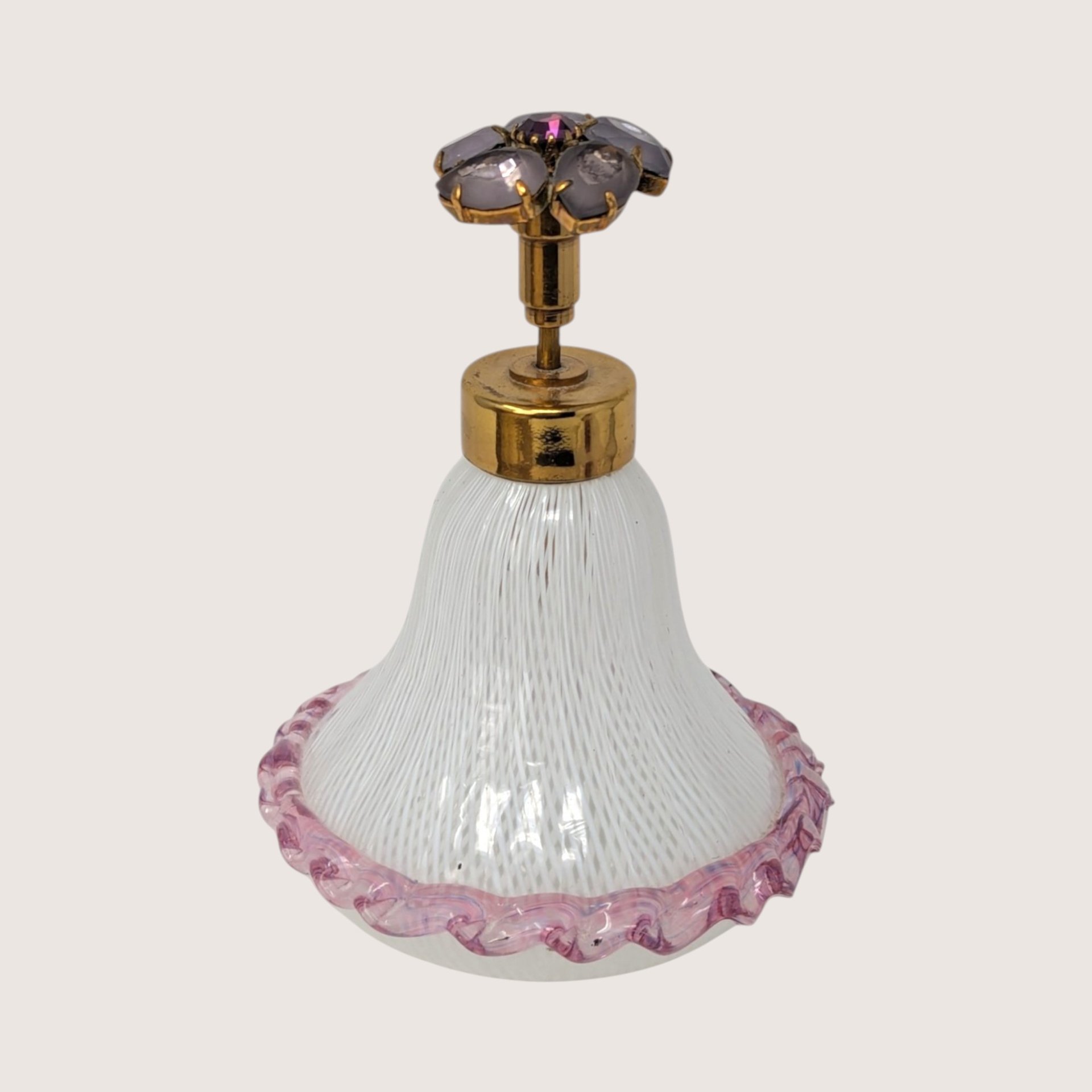 1950s Murano Latticino Glass Perfume Bottle with Jeweled Atomizer