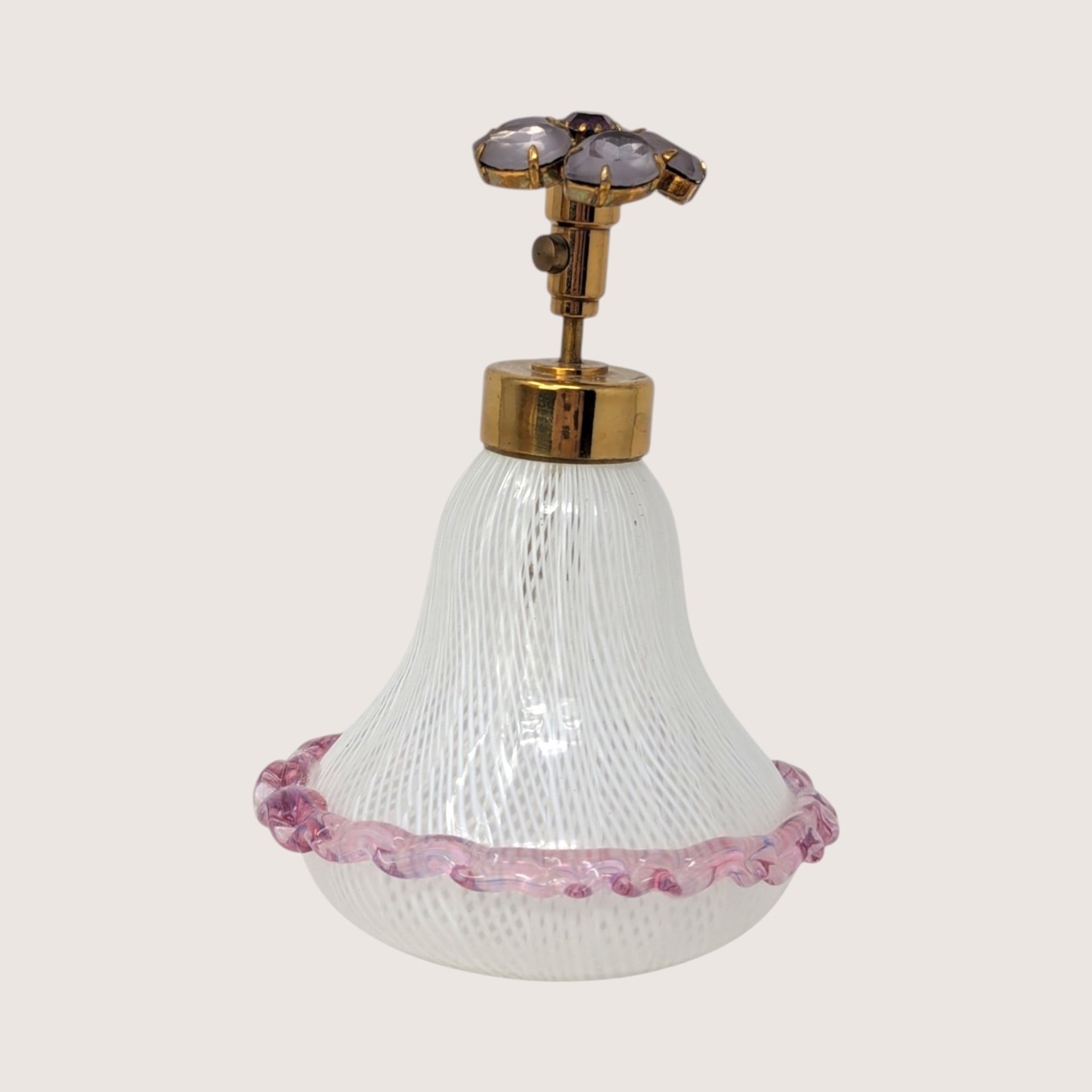 1950s Murano Latticino Glass Perfume Bottle with Jeweled Atomizer