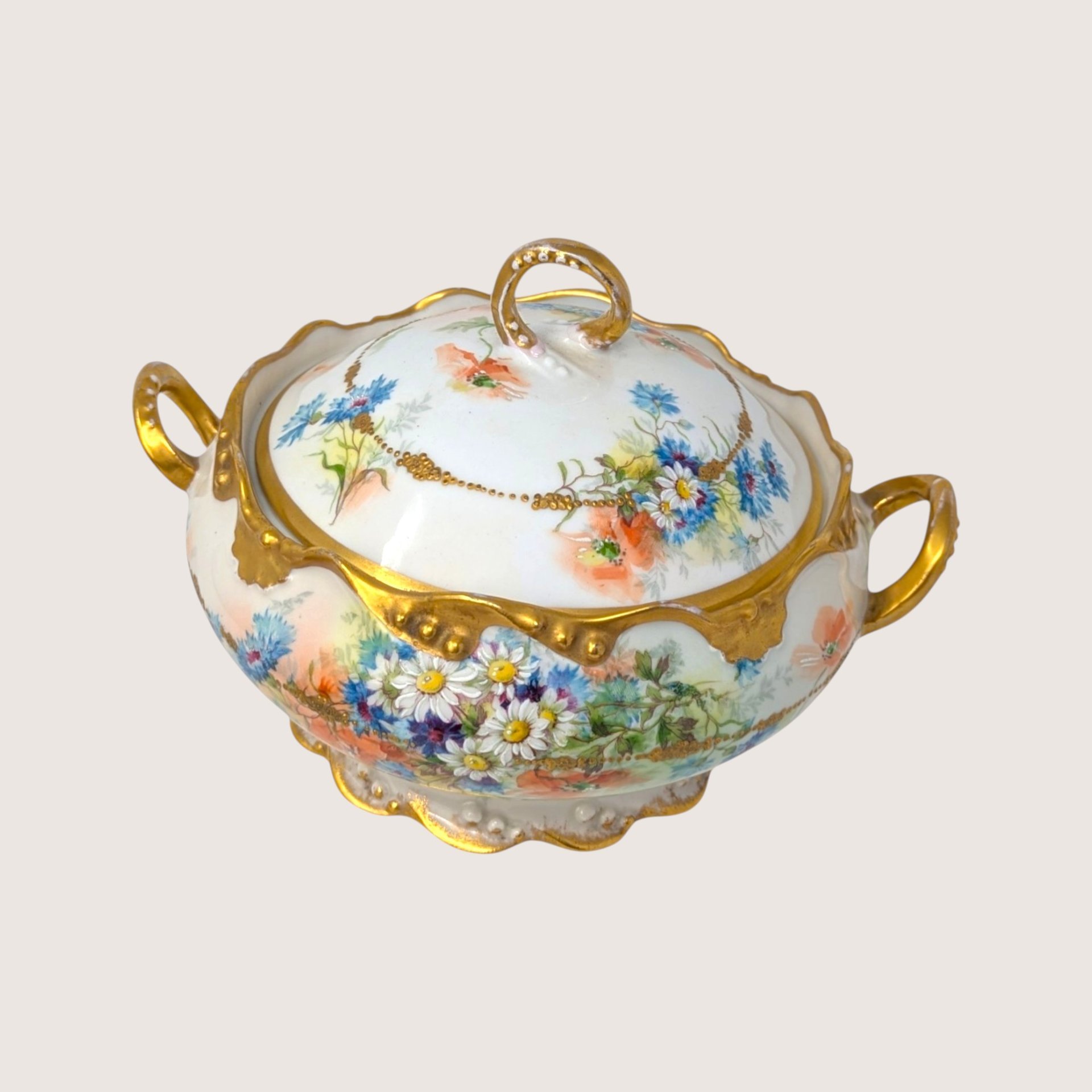 1910s Coronet Limoges Porcelain Floral Covered Tureen