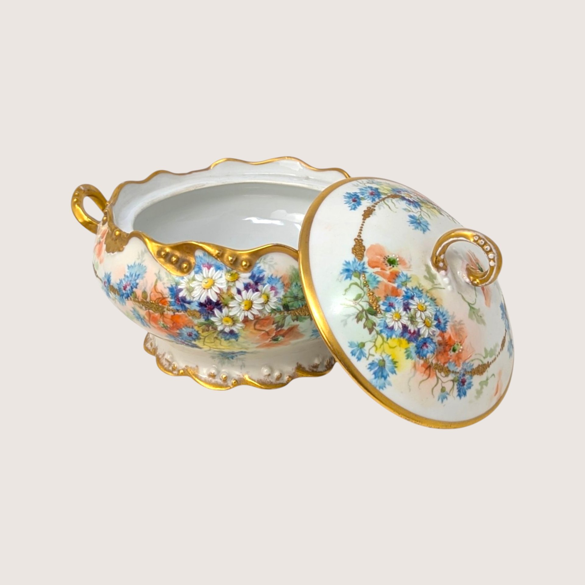 1910s Coronet Limoges Porcelain Floral Covered Tureen