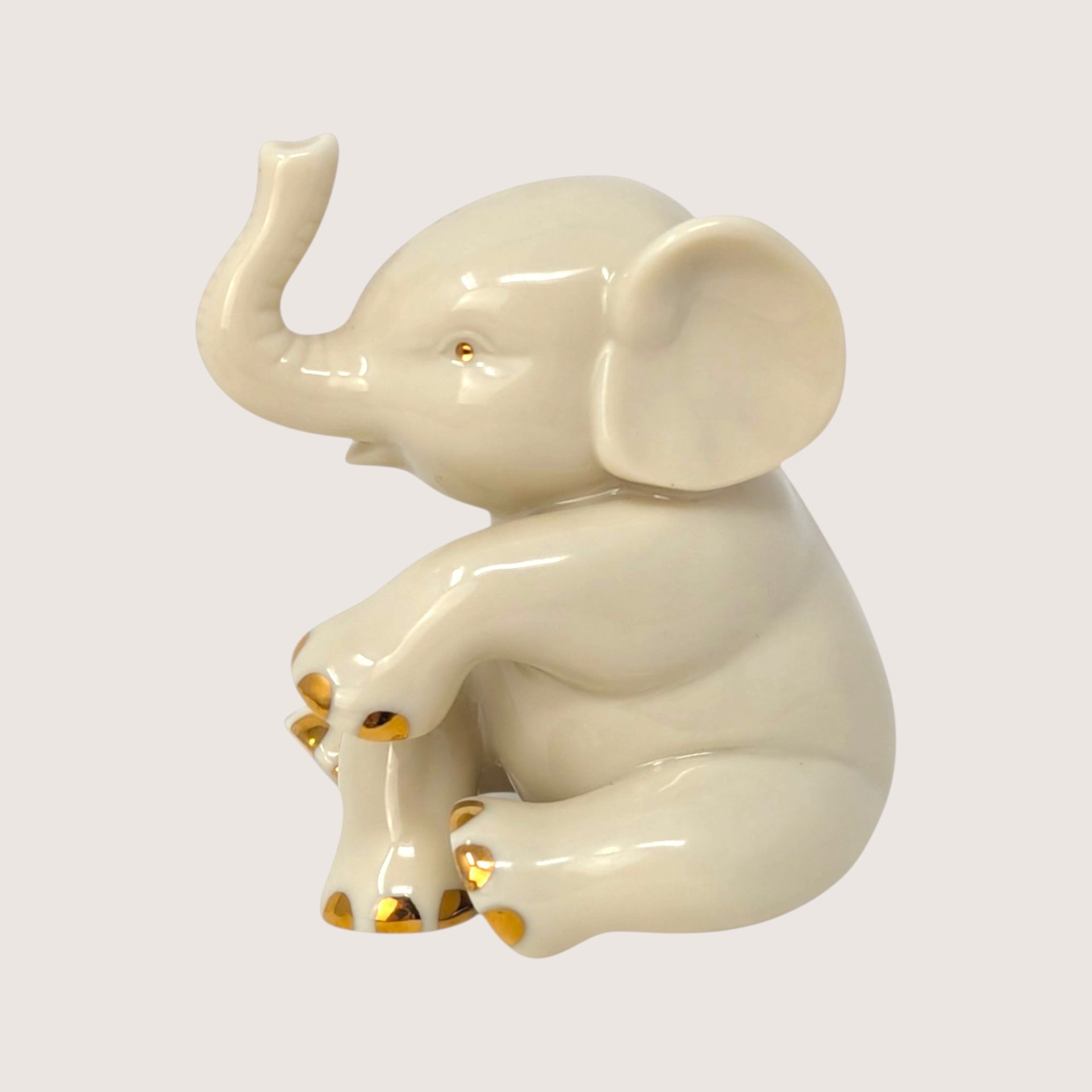 1980s Lenox Porcelain Elephant Figurine with Gold Accents