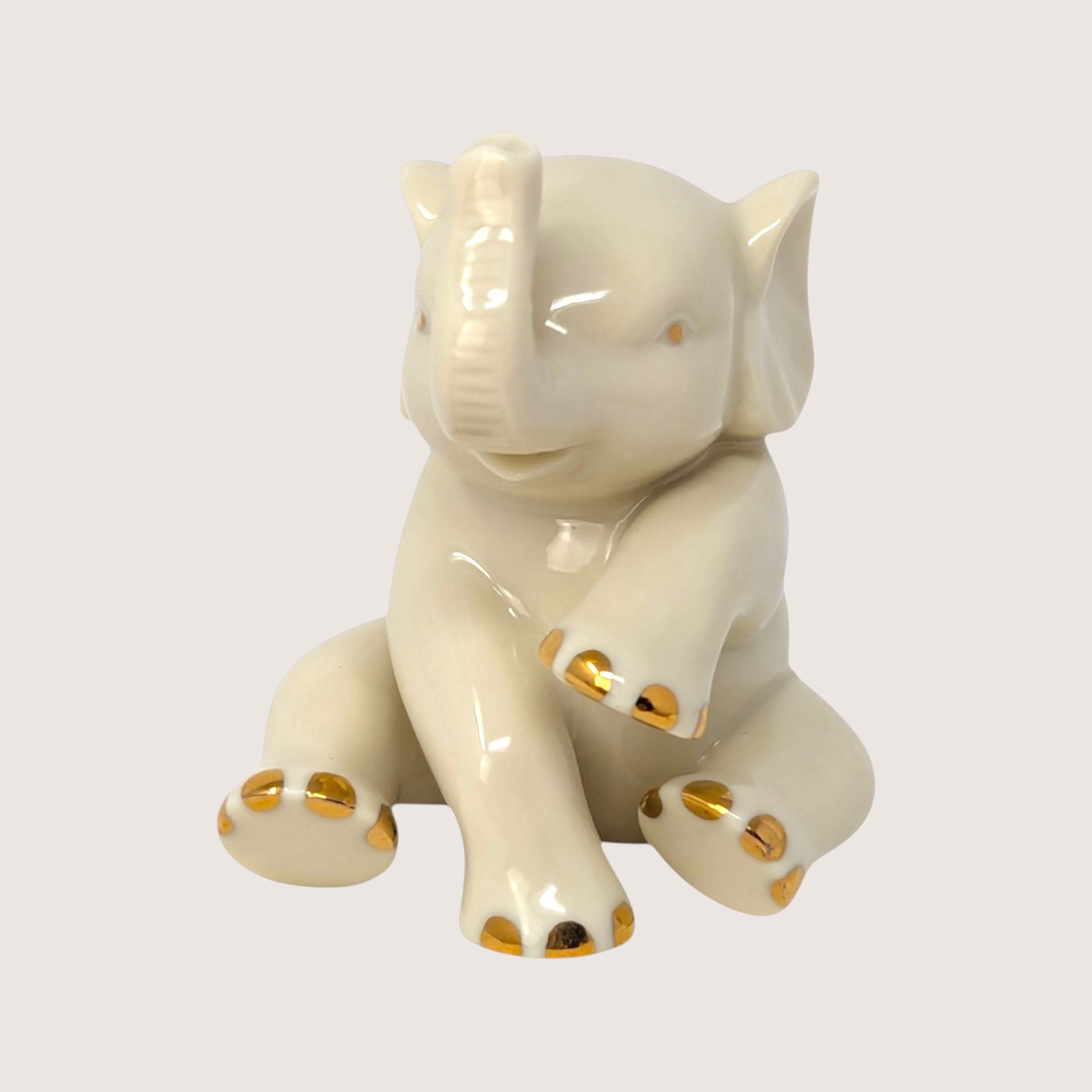 1980s Lenox Porcelain Elephant Figurine with Gold Accents