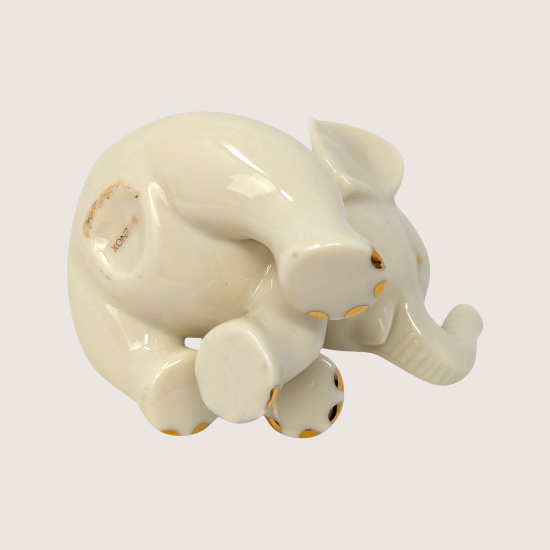 1980s Lenox Porcelain Elephant Figurine with Gold Accents