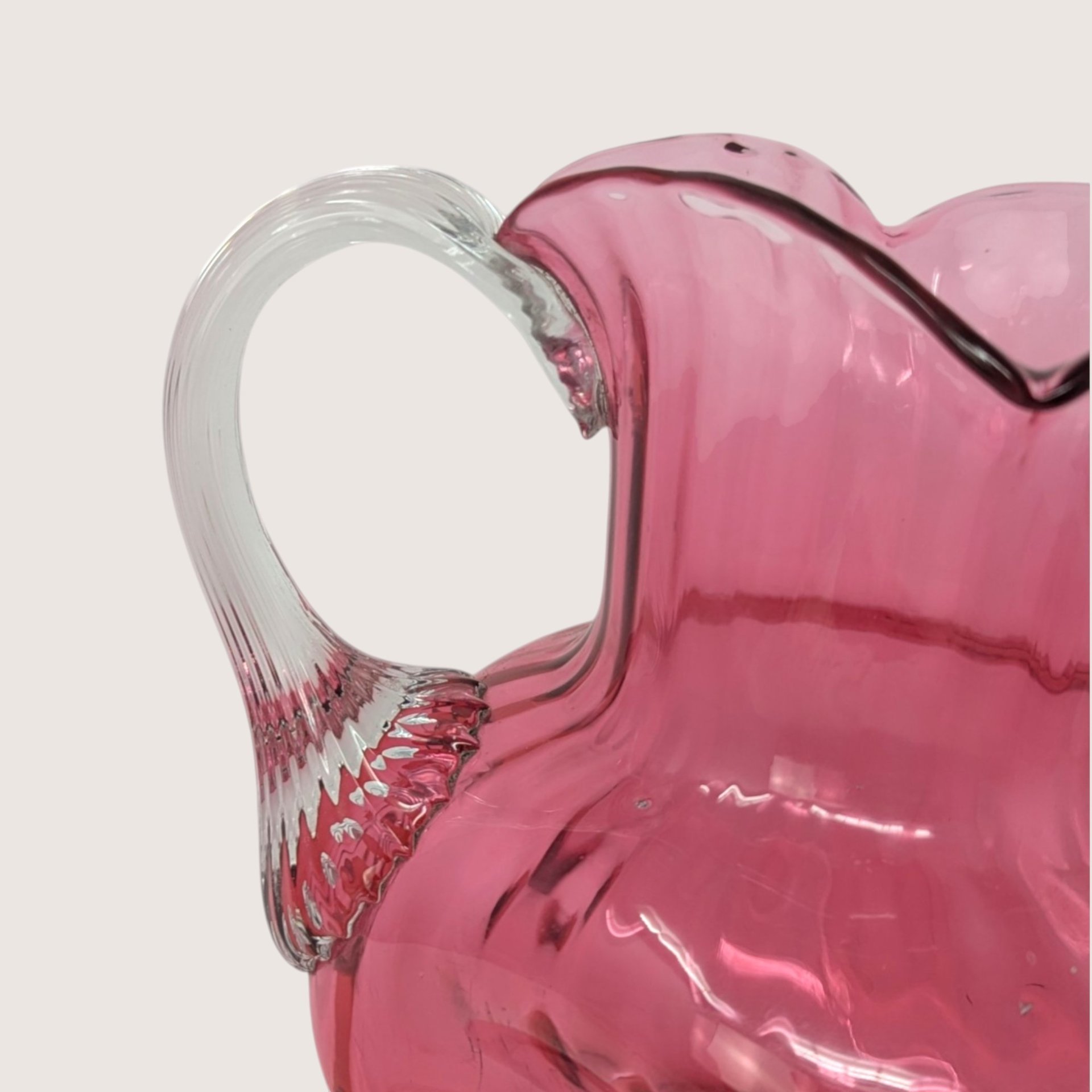 Victorian Cranberry Glass Pitcher with Clear Applied Handle