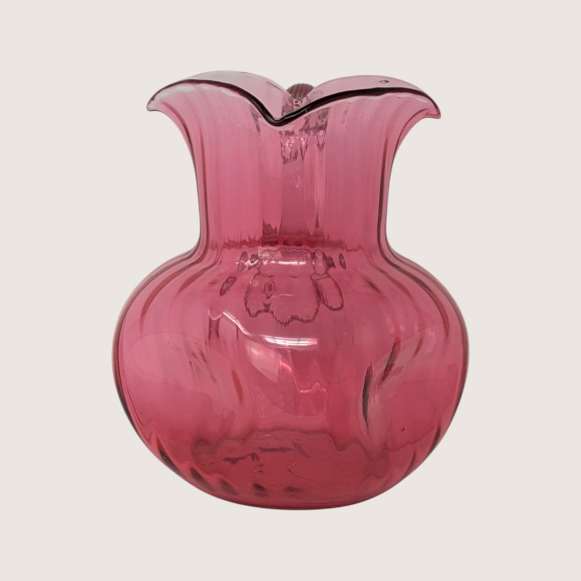 Victorian Cranberry Glass Pitcher with Clear Applied Handle
