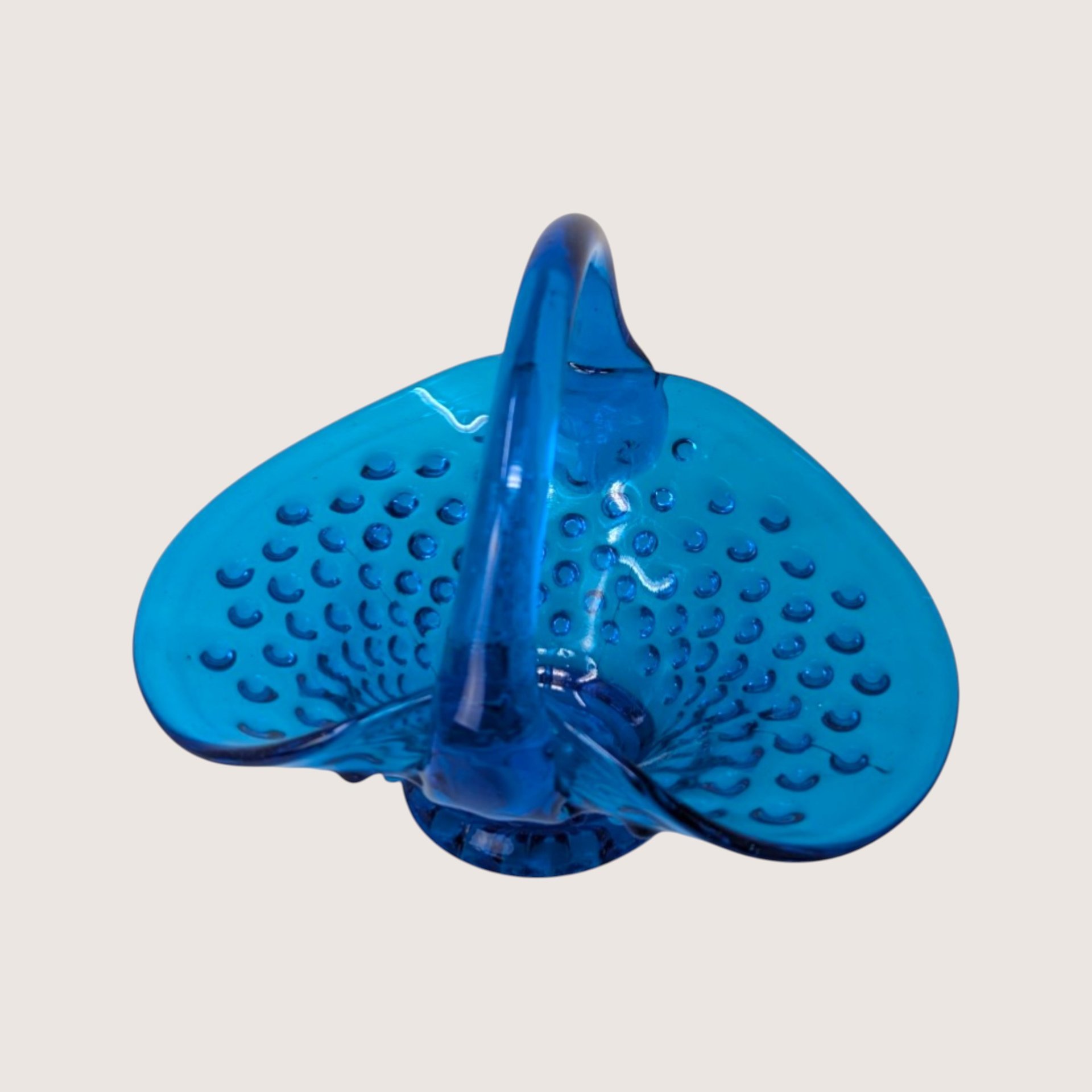 1960s Fenton Colonial Blue Hobnail Glass Basket with Applied Handle